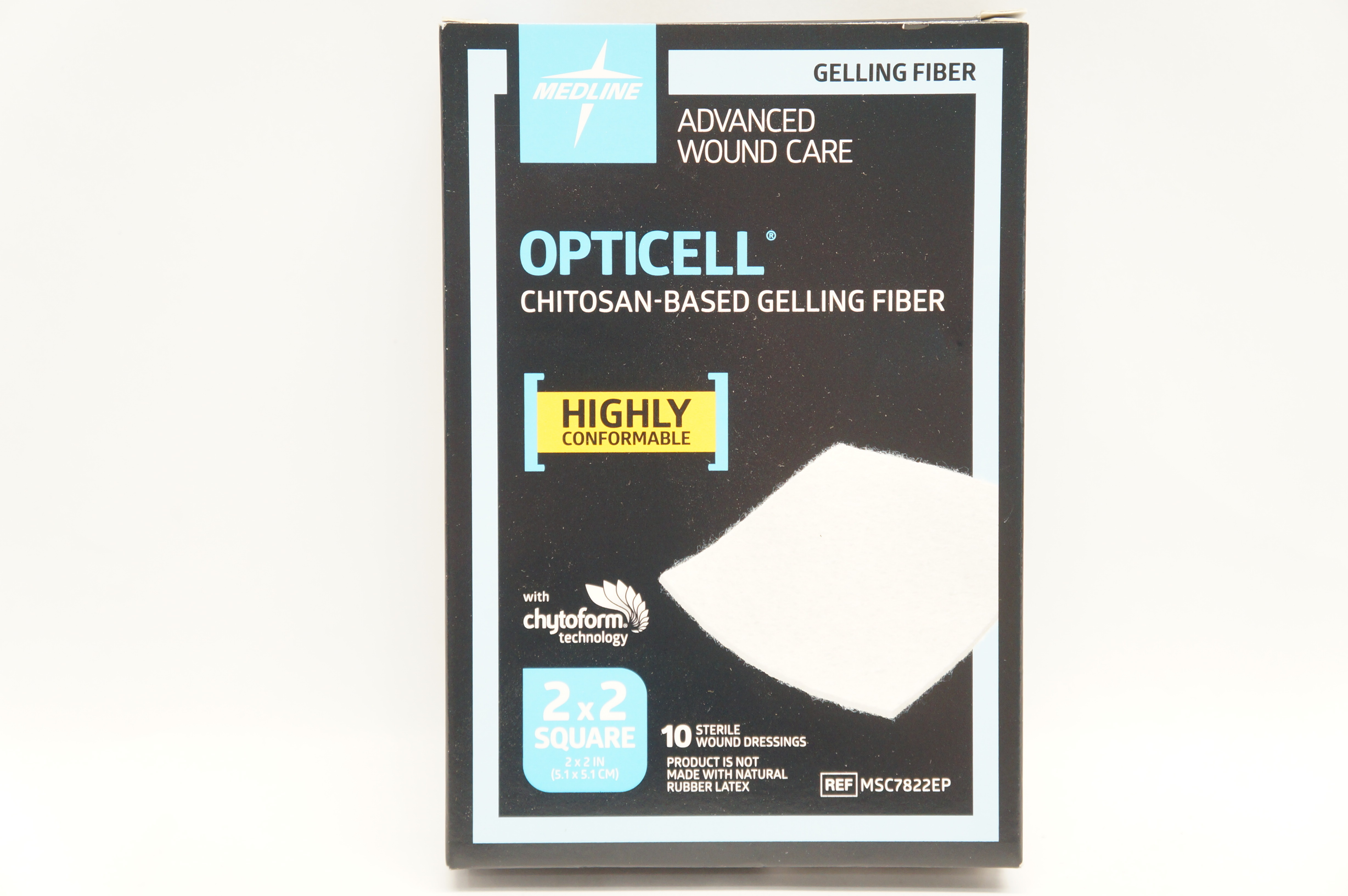 Medline MSC7822EP OPTICELL Chitosan-Based Gelling Fiber 2 x 2inch - Pack of 10