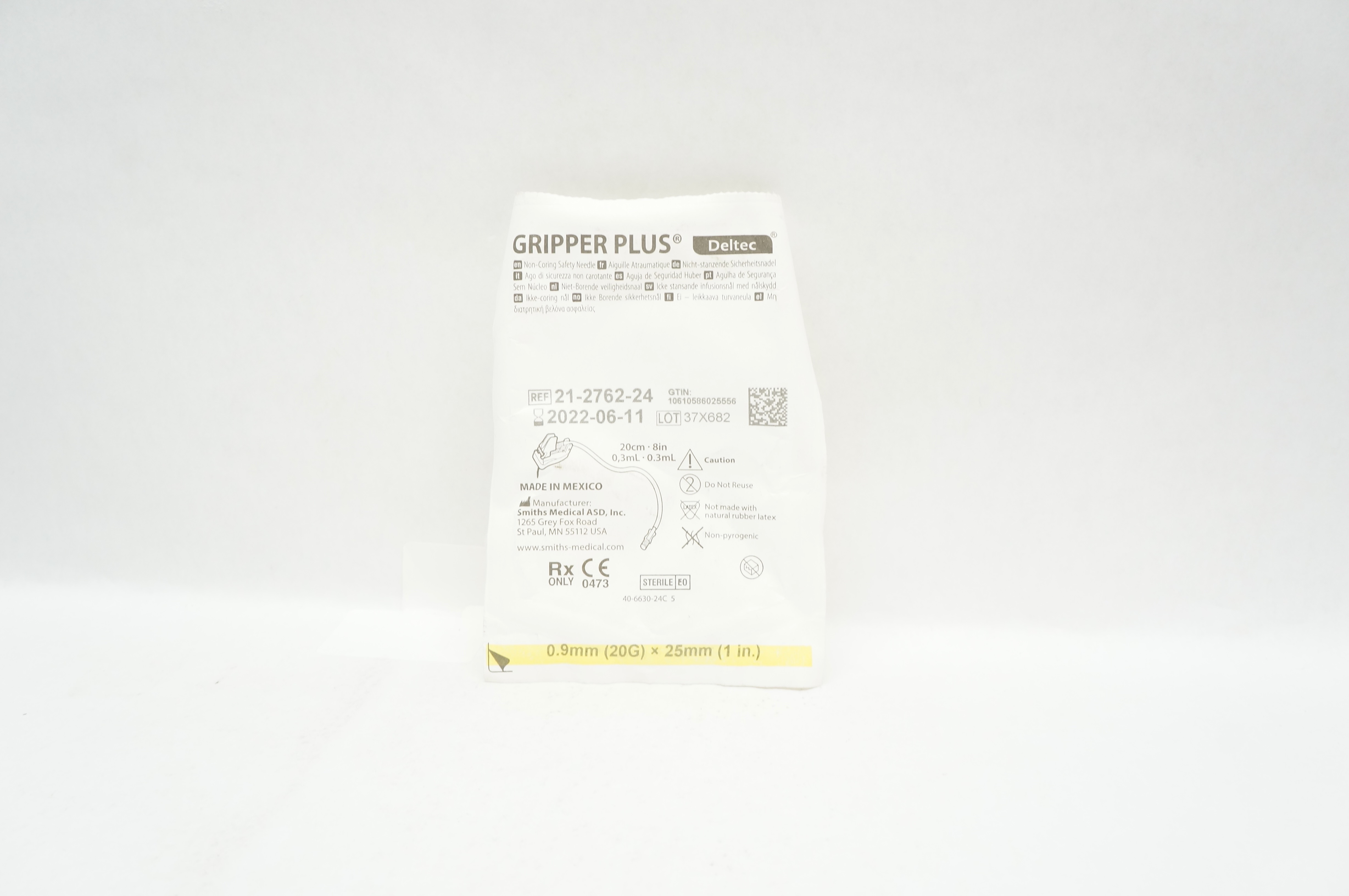 Smiths Medical 21-2762-24 Gripper Plus Deltec Non-Coring Safety Ndle 20Gx1in (x)