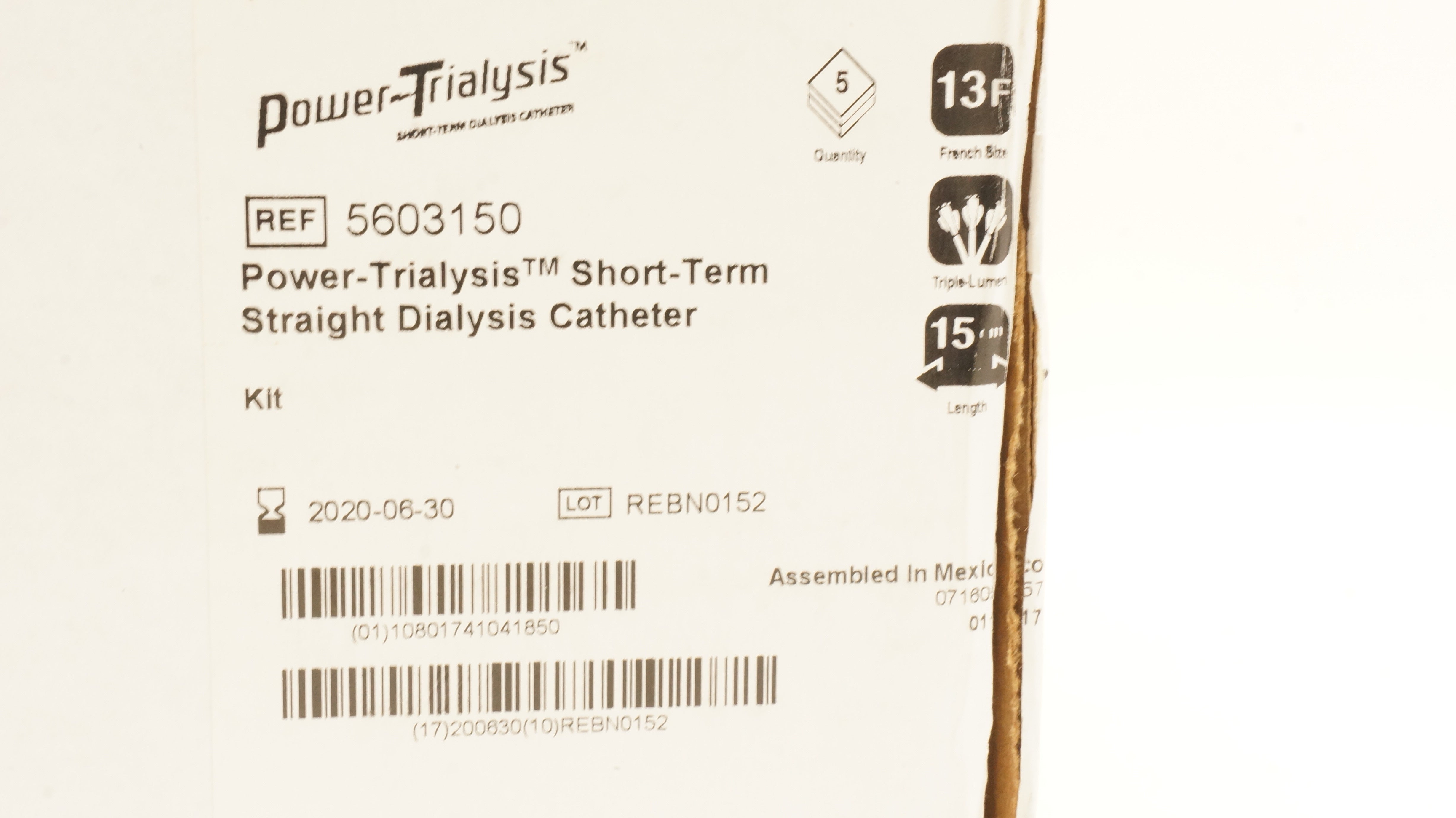 Bard 5603150 Power-Trialysis Short Term Dialysis Catheter 13Fx15cm(x) - Box of 5