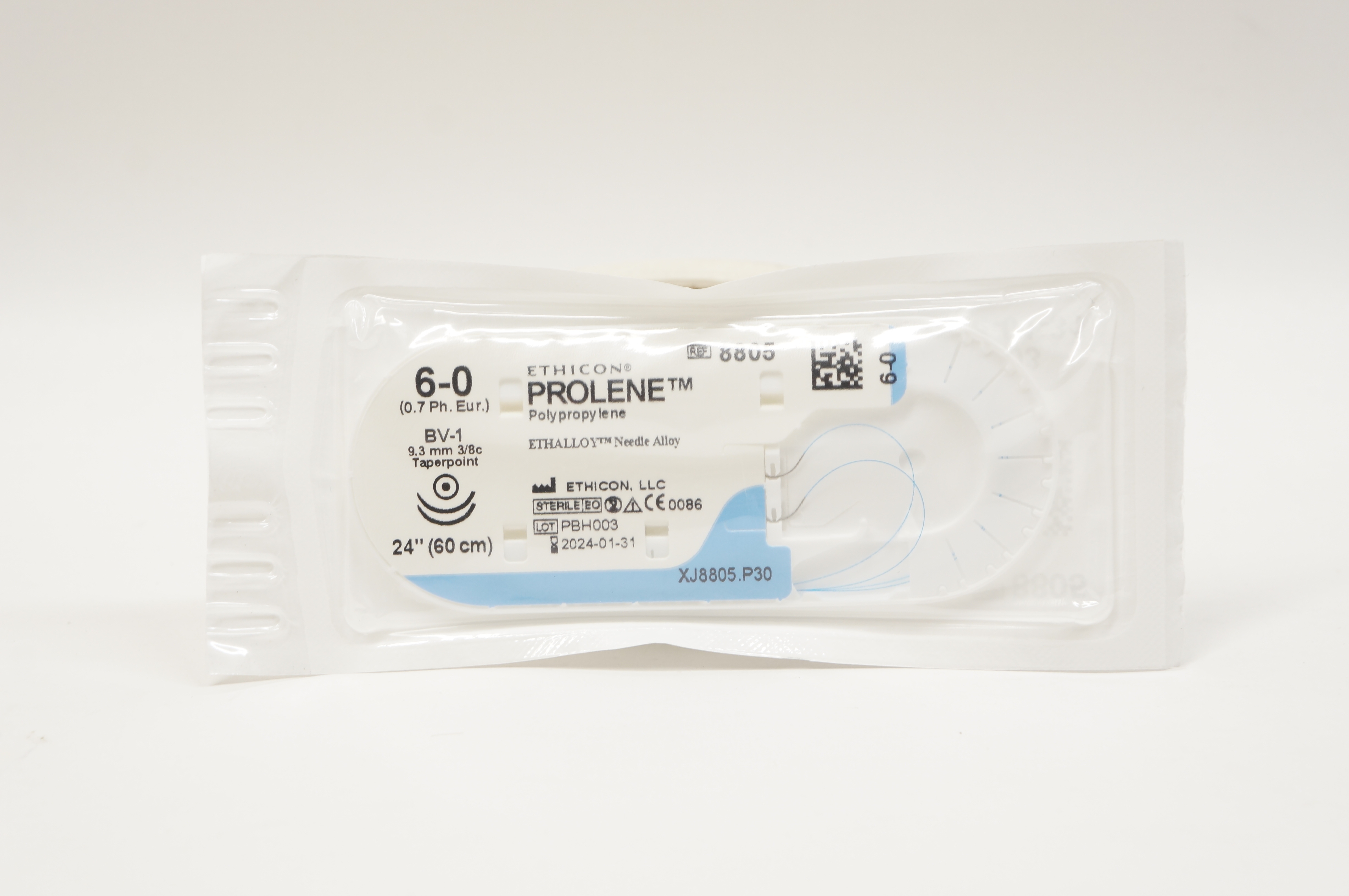 Ethicon 8805 6-0 PROLENE, BV-1, 9.3mm 3/8c Taperpoint, 24inch