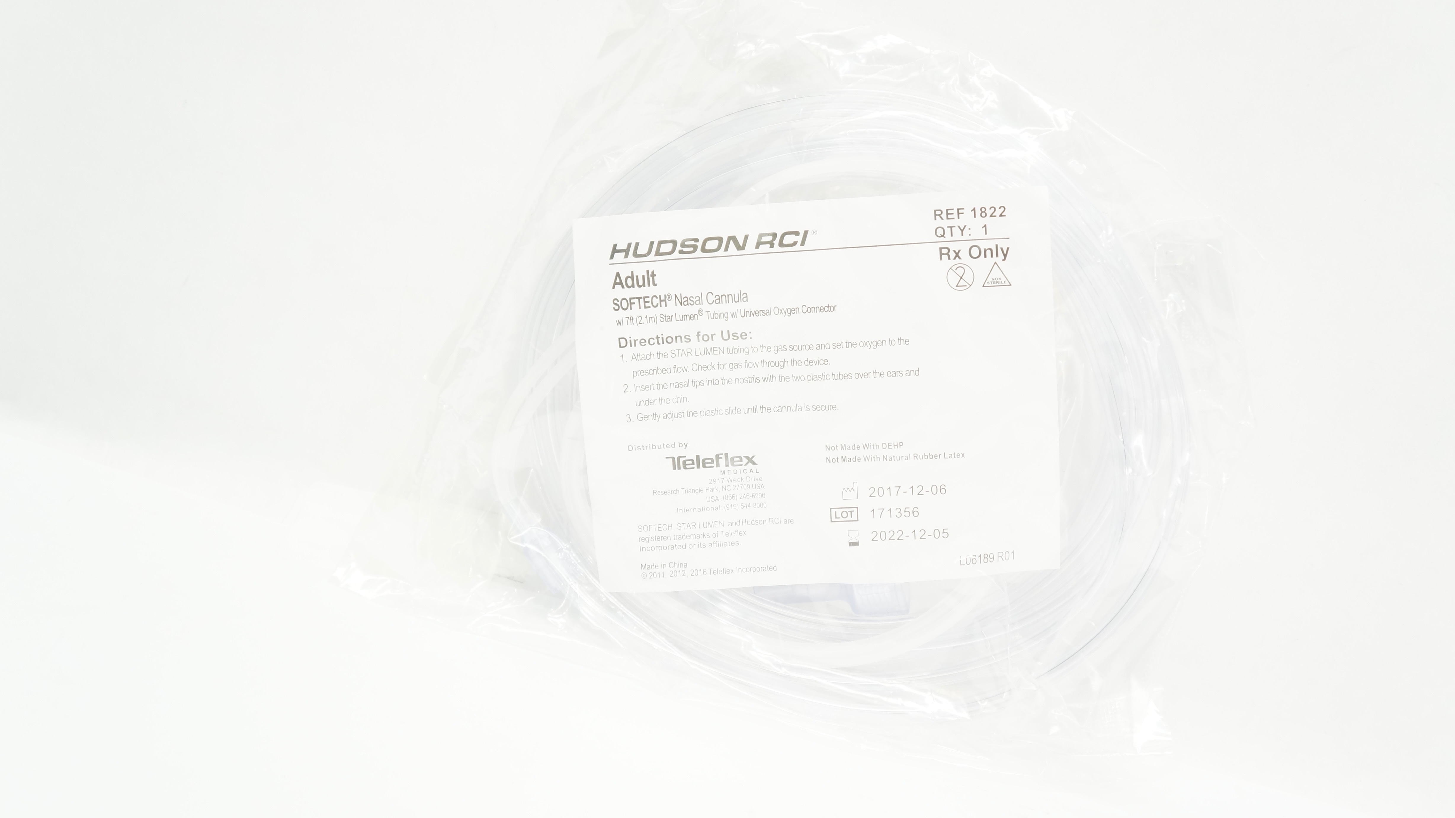 Teleflex 1822 Hudson RCI Adult Softech Nasal Cannula w/7ft. Tubing (x)