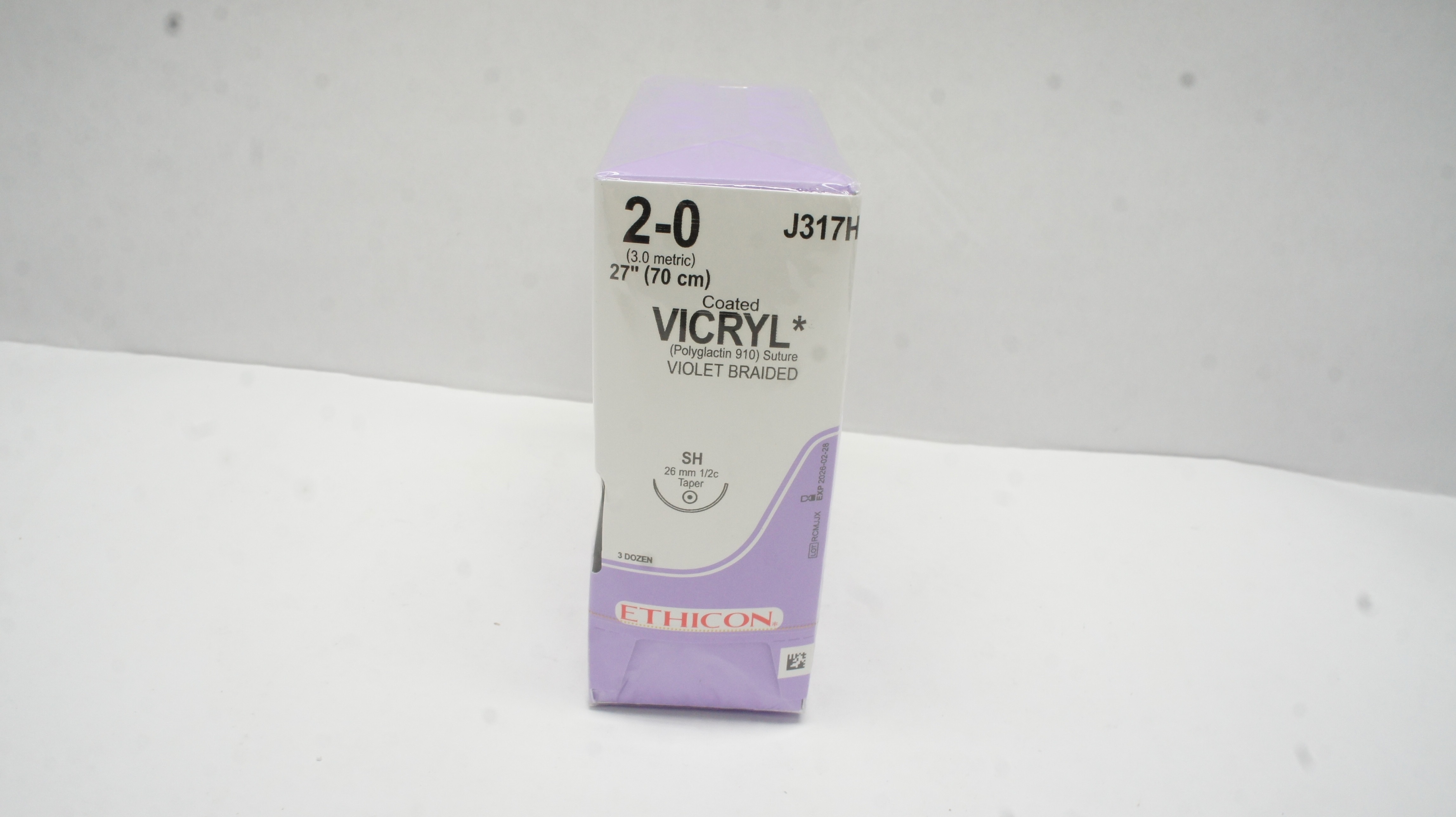 Ethicon J317H 2-0 Coated Vicryl Stre Violet Braided SH 26mm 1/2c Taper-Box of 36