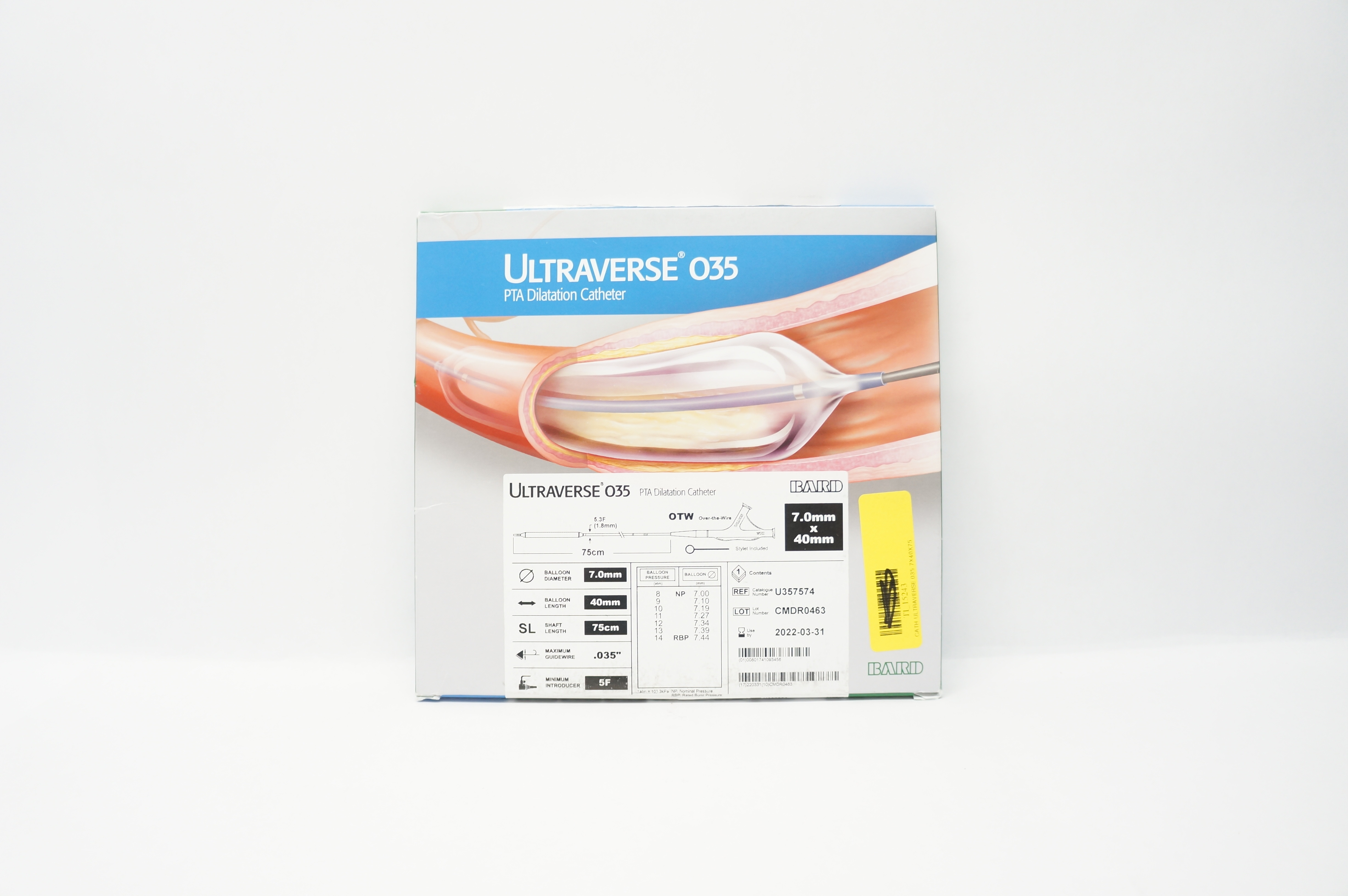 Bard U357574 Ultraverse 035 PTA Dilatation Catheter 7.0 mm x 40mm (x)