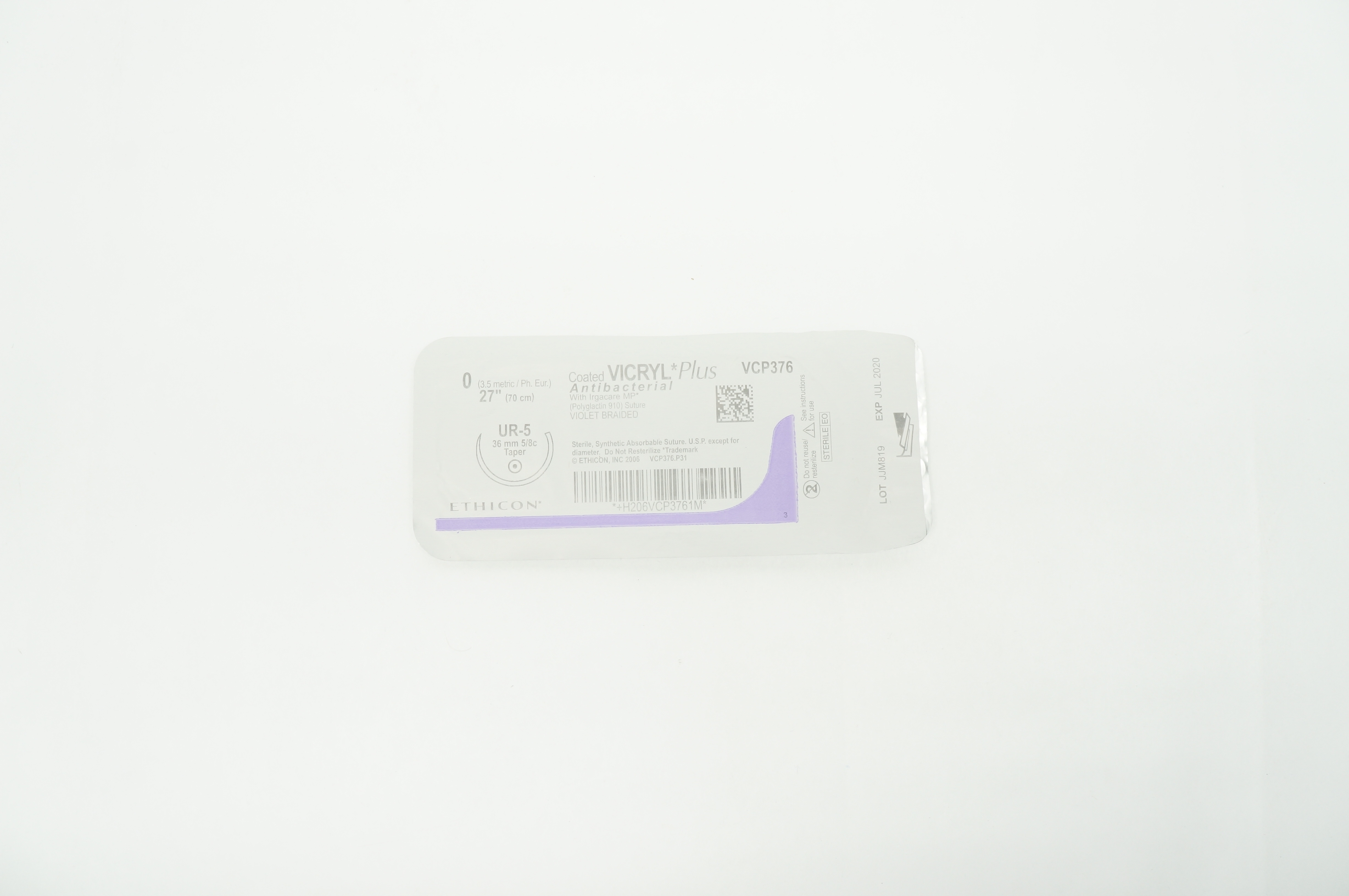 Ethicon VCP376 0 VICRYL Plus UR-5 36mm 5/8c Taper 27 inch (x)