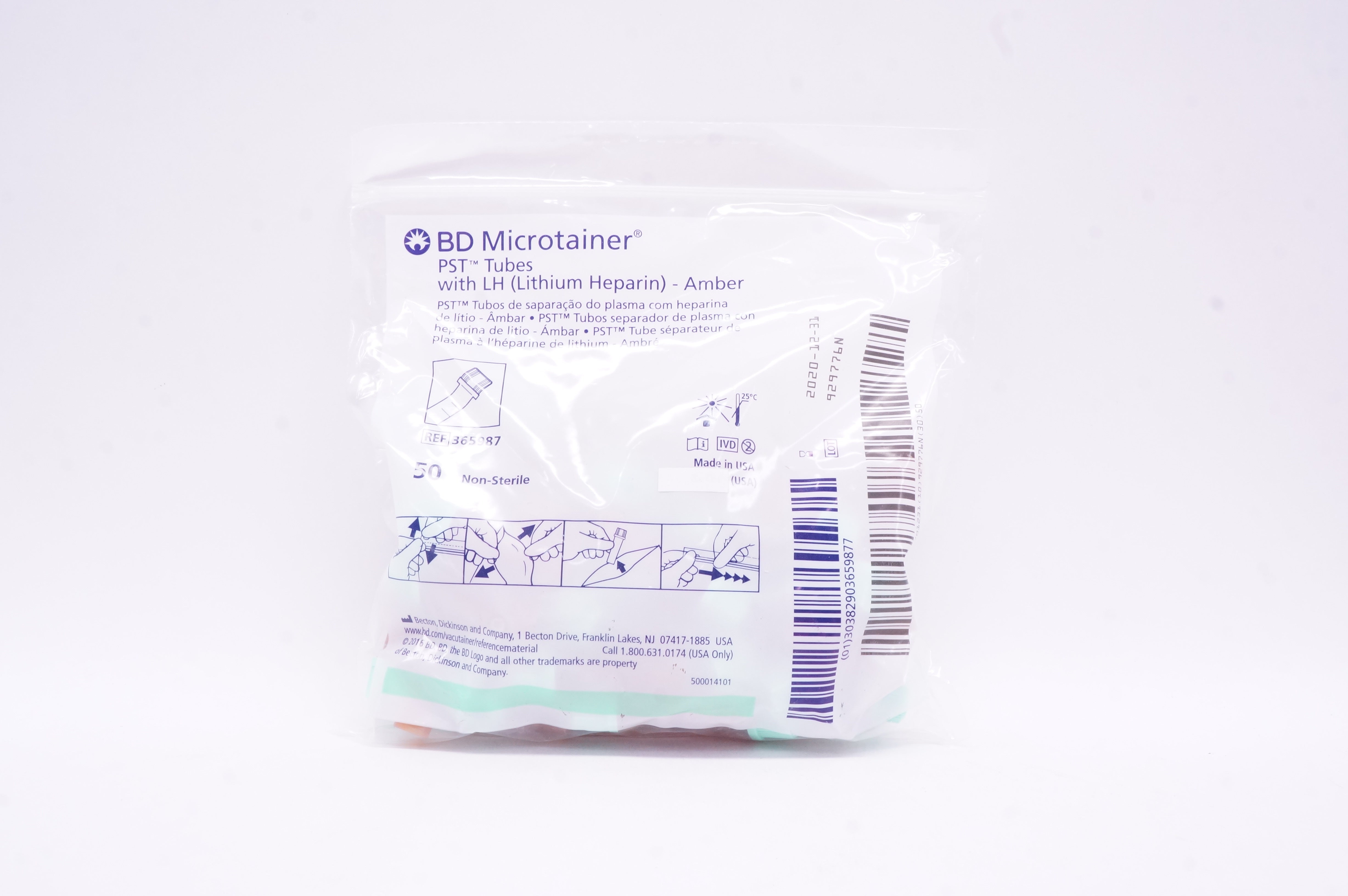 BD Microtainer 365987 PST Tubes with LH (Lithium Heparin)-Amber - Pack of 50 (x)