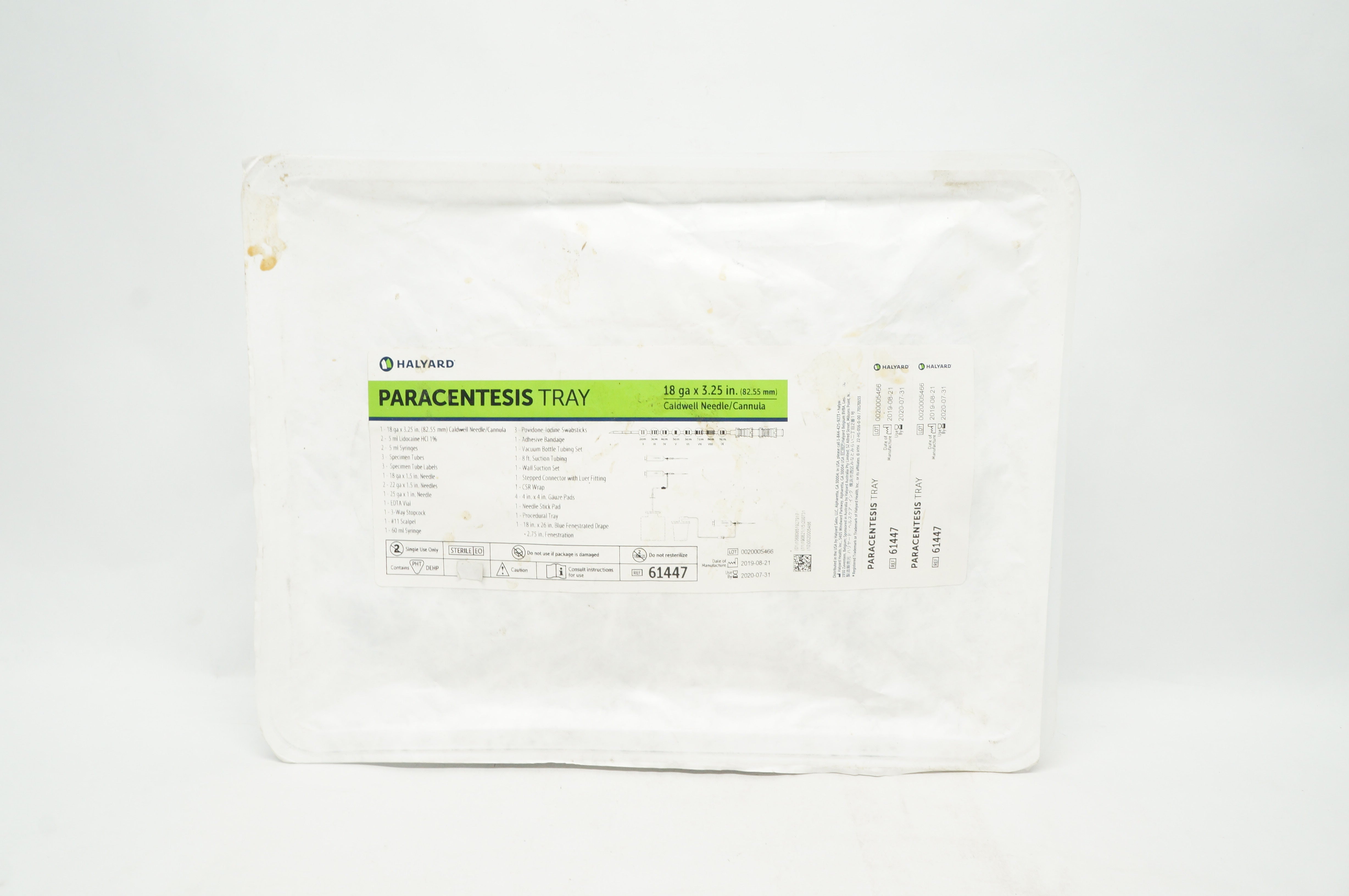 Halyard 61447 Paracentesis Tray 18Ga x 3.25inch (x)