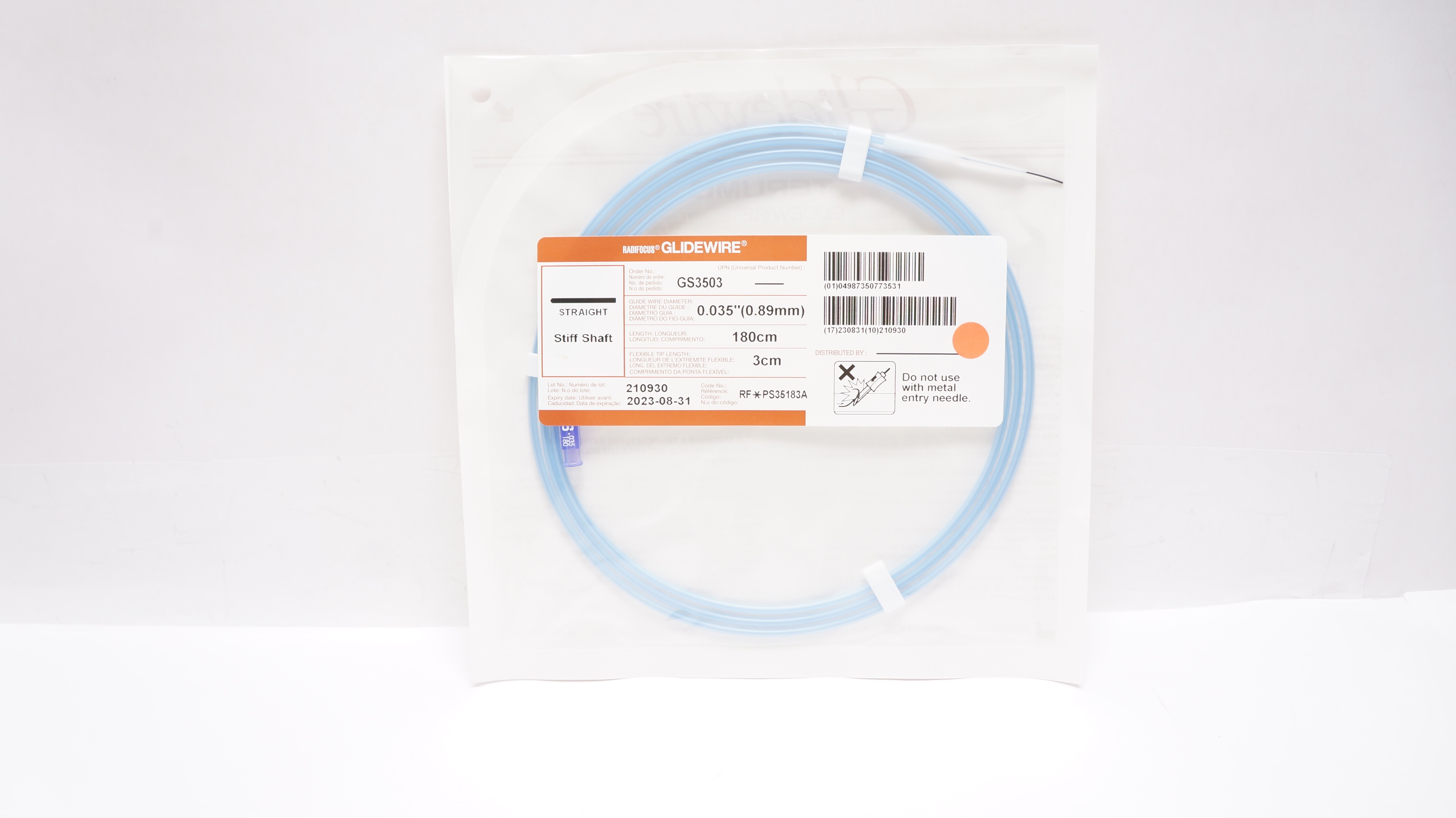 Terumo GS3503 Radiofocus Glidewire Straight Stiff Shaft 0.035in x 180cm x 3cm(x)