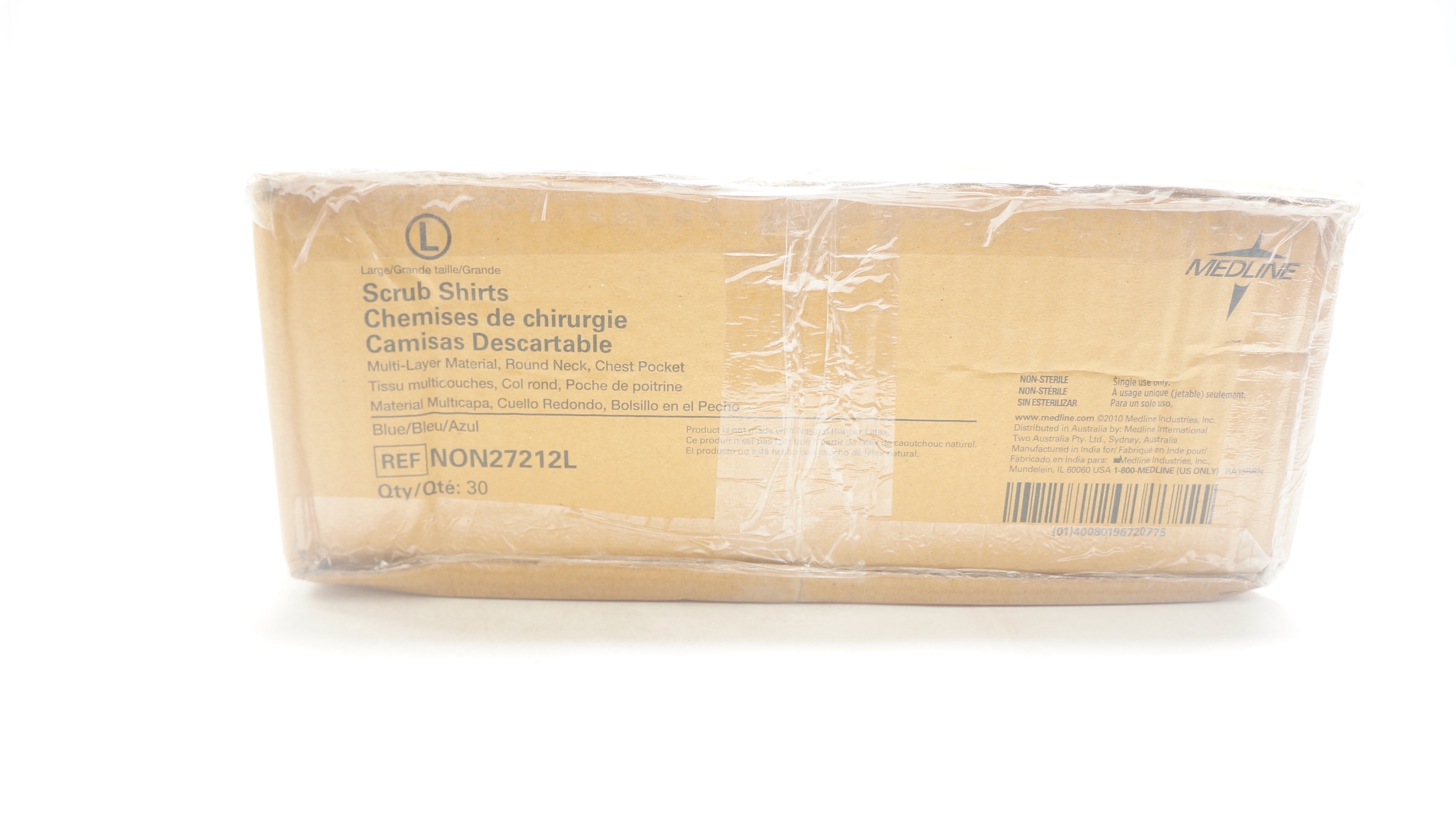 Medline NON27212L Scrub Shirts, Blue, Size L - Box of 30