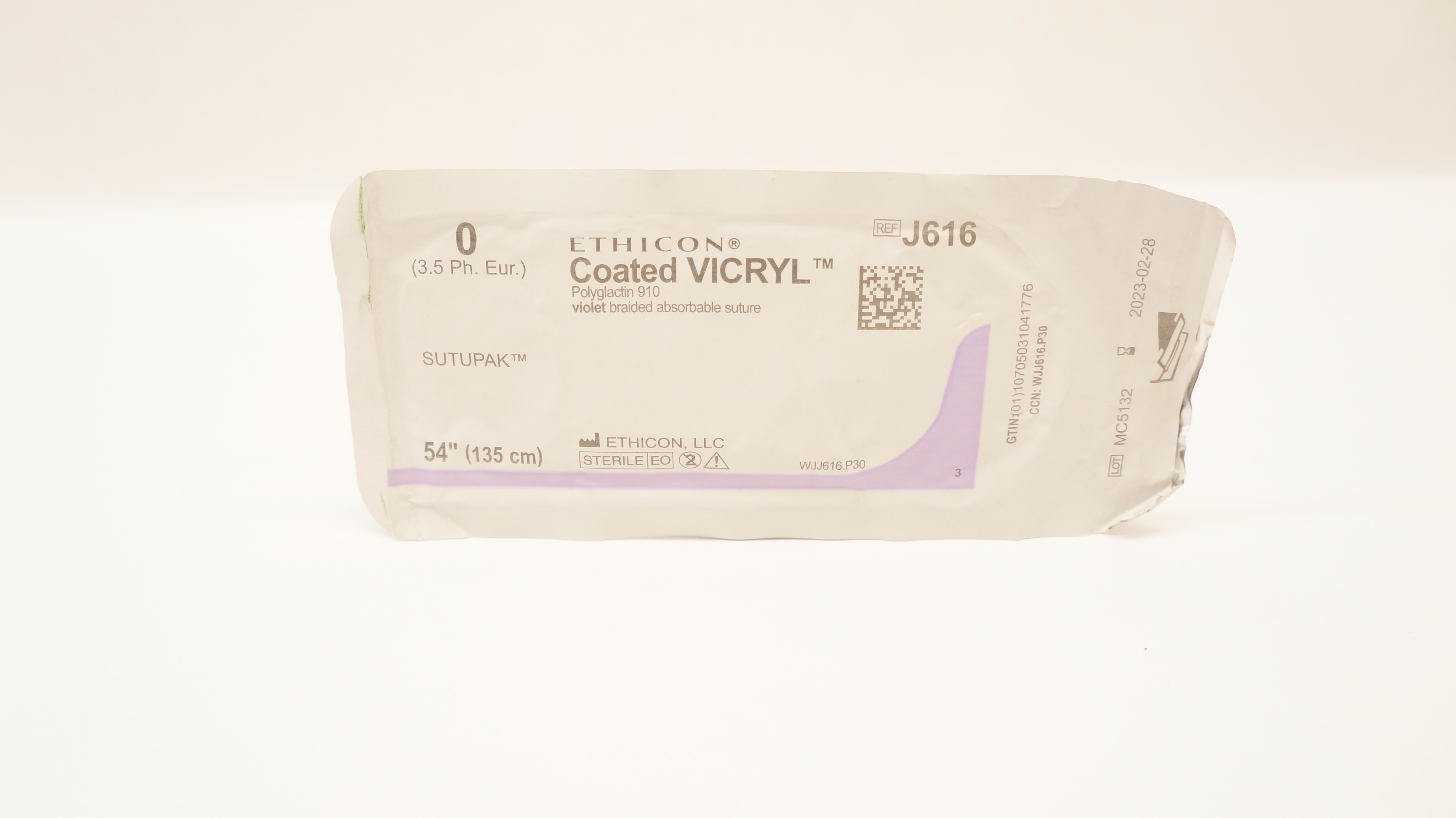Ethicon J616 Sutupak 0 Coated VICRYL Violet Braided, 54inch