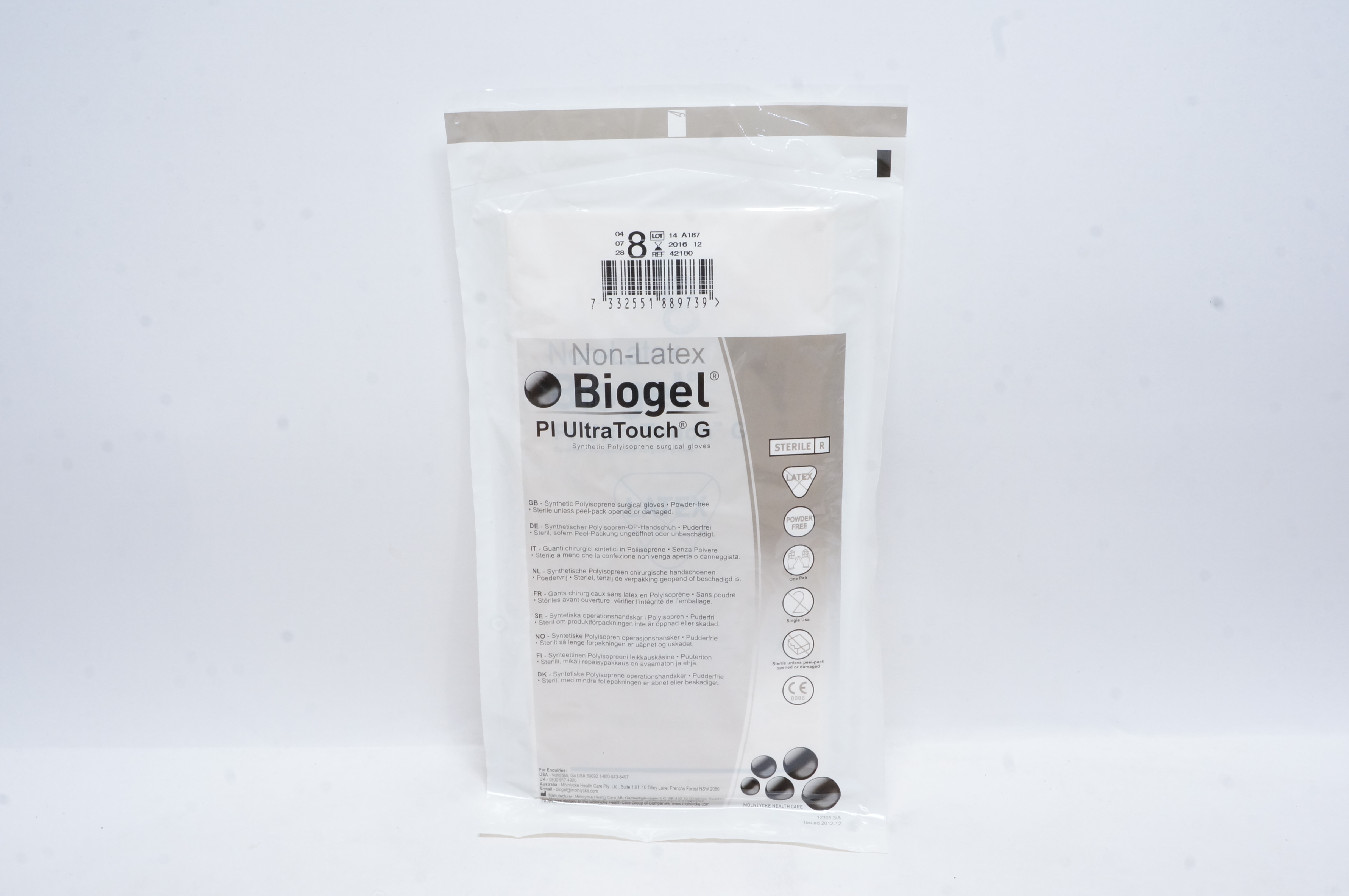 Molnlycke Health Care 42180 Biogel Pl UltraTouch G Synthetic Gloves 8 (x)