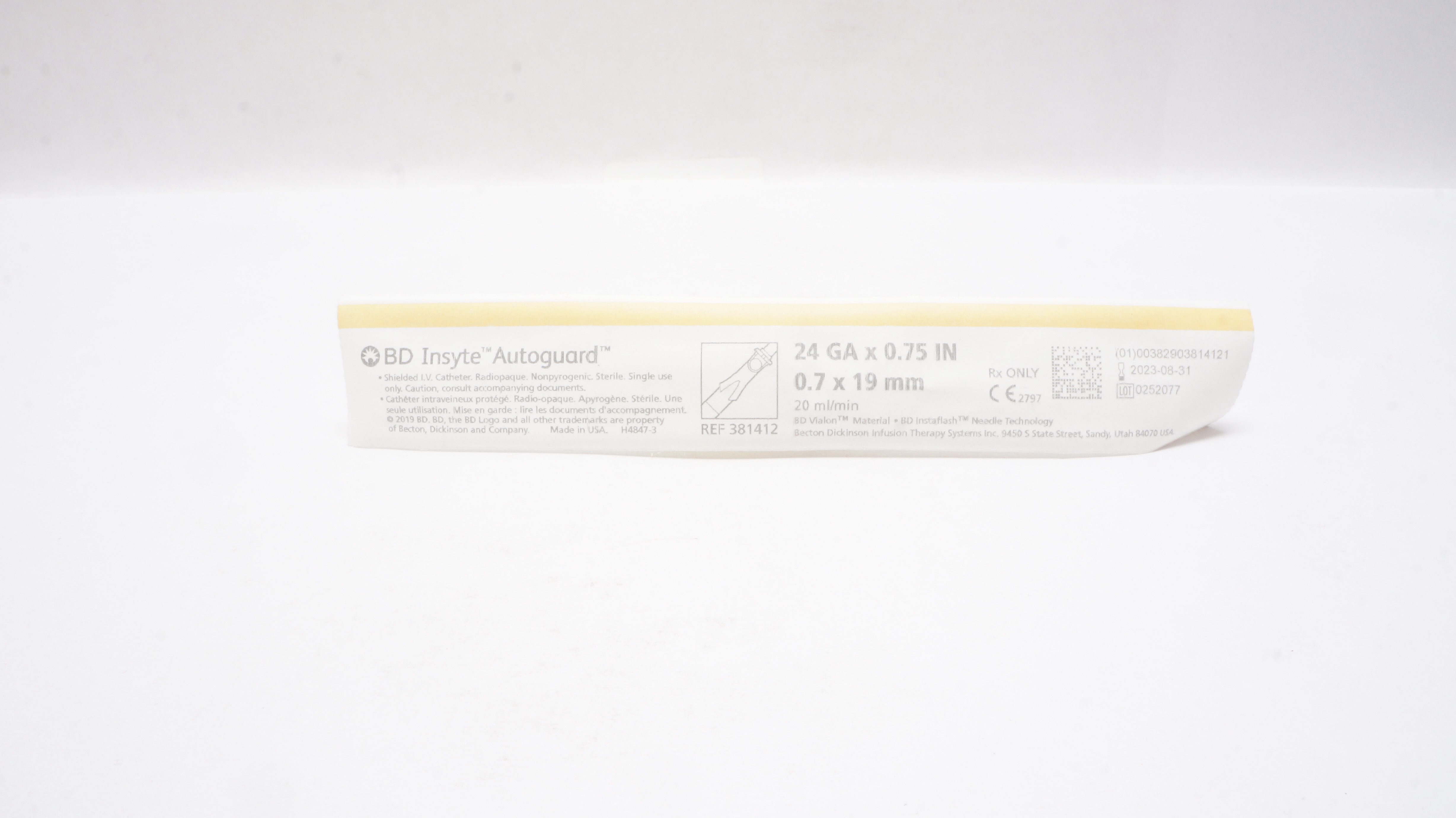 BD 381412 BD Insyte Autoguard Shielded I.V. Cath. 24Ga x 0.75 inch x 20ml/min(x)