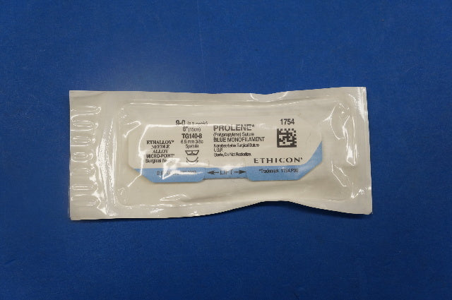 Ethicon 1754 9-0 PROLENE, TG140-8 6.5mm 3/8c Spatula, Blue Monofilament, 6
