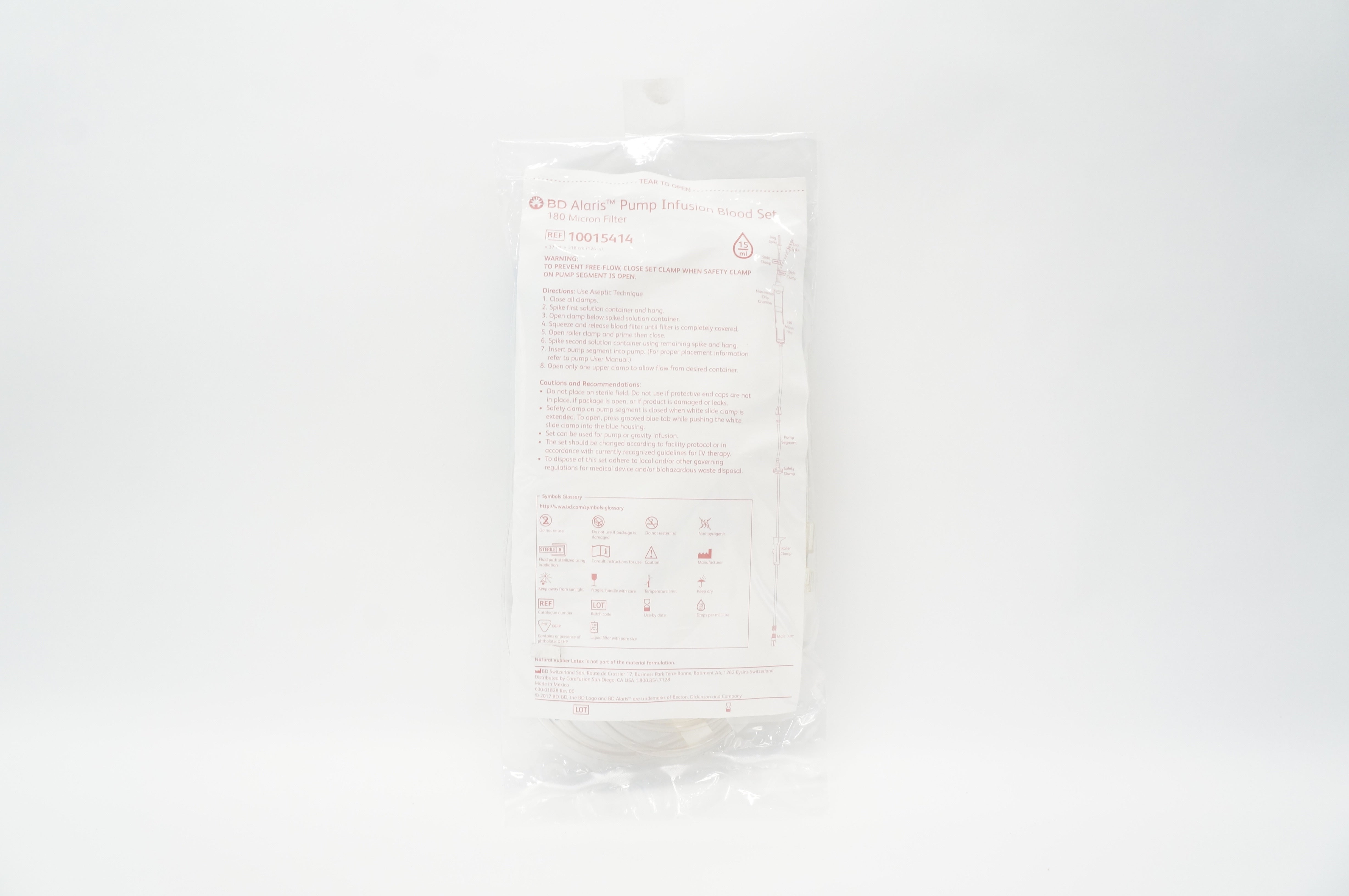 BD 10015414 Alaris Pump Infusion Blood Set 180 Micron Filter