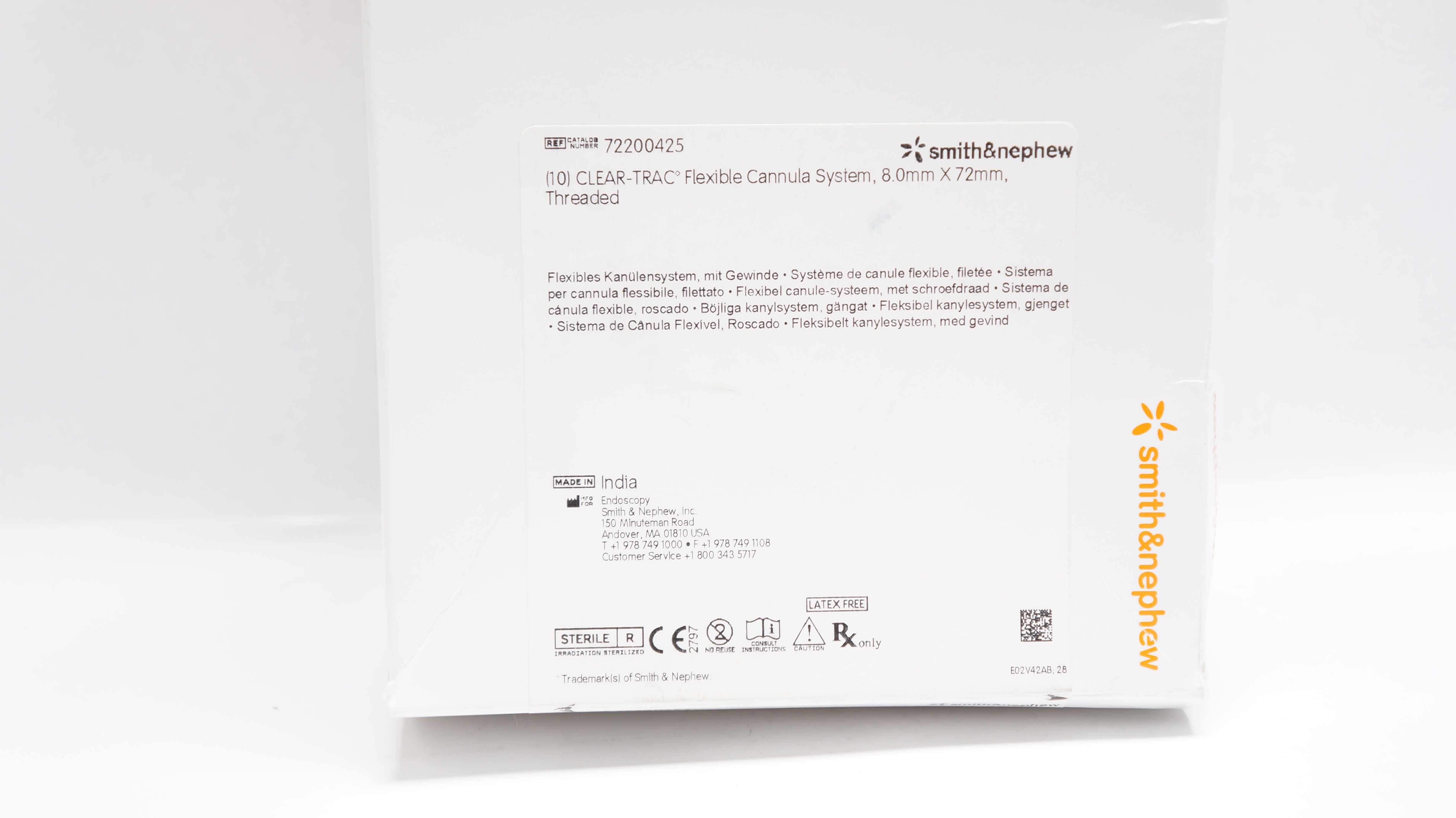 Smith&Nephew 72200425 Clear-Trac Flexible Cannula System 8.0 x 72mm(x)-Box of 10