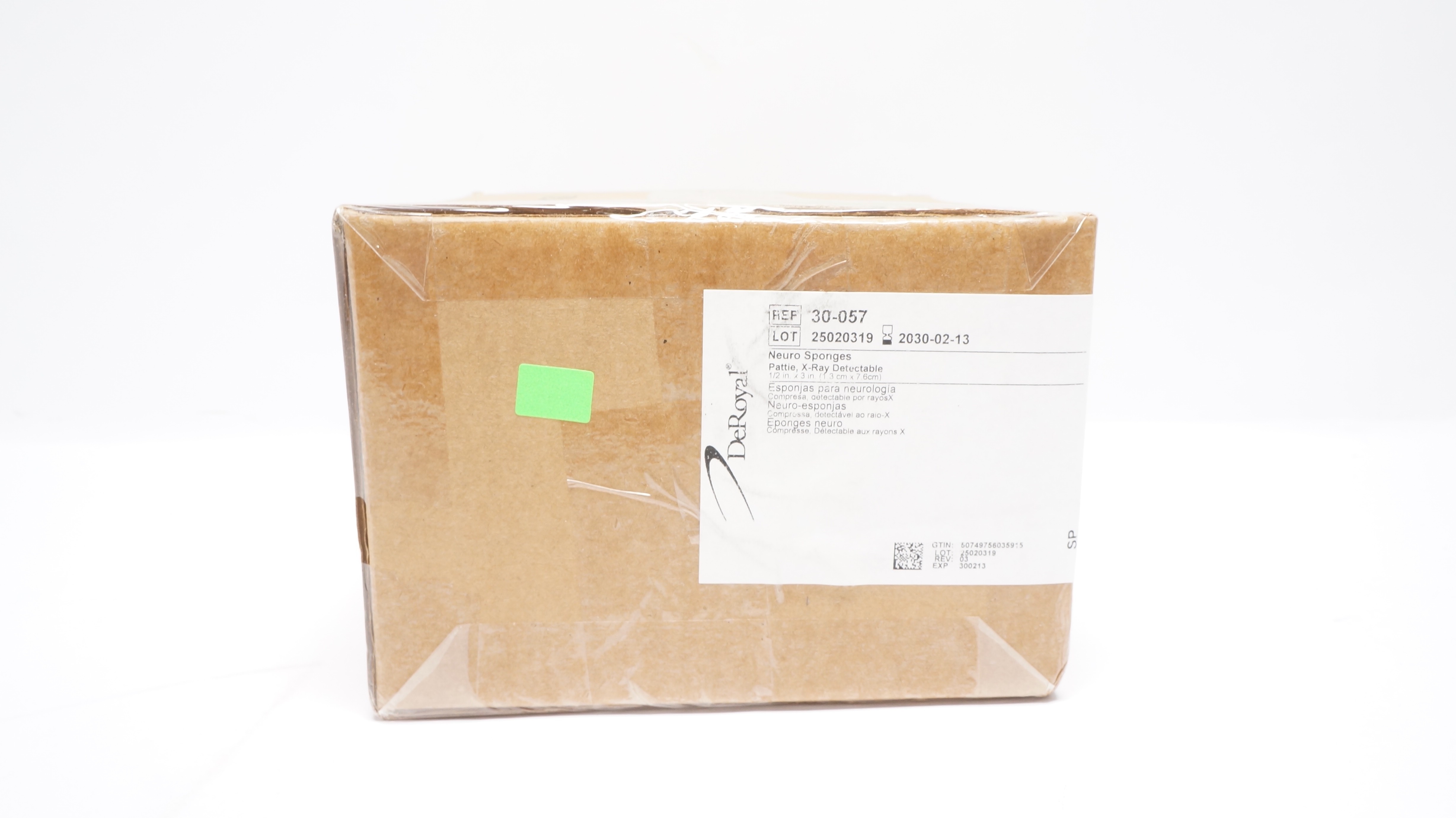 DeRoyal 30-057 Neuro Sponges Pattie, X-Ray Detectable 1/2in x 3in - Box of 200