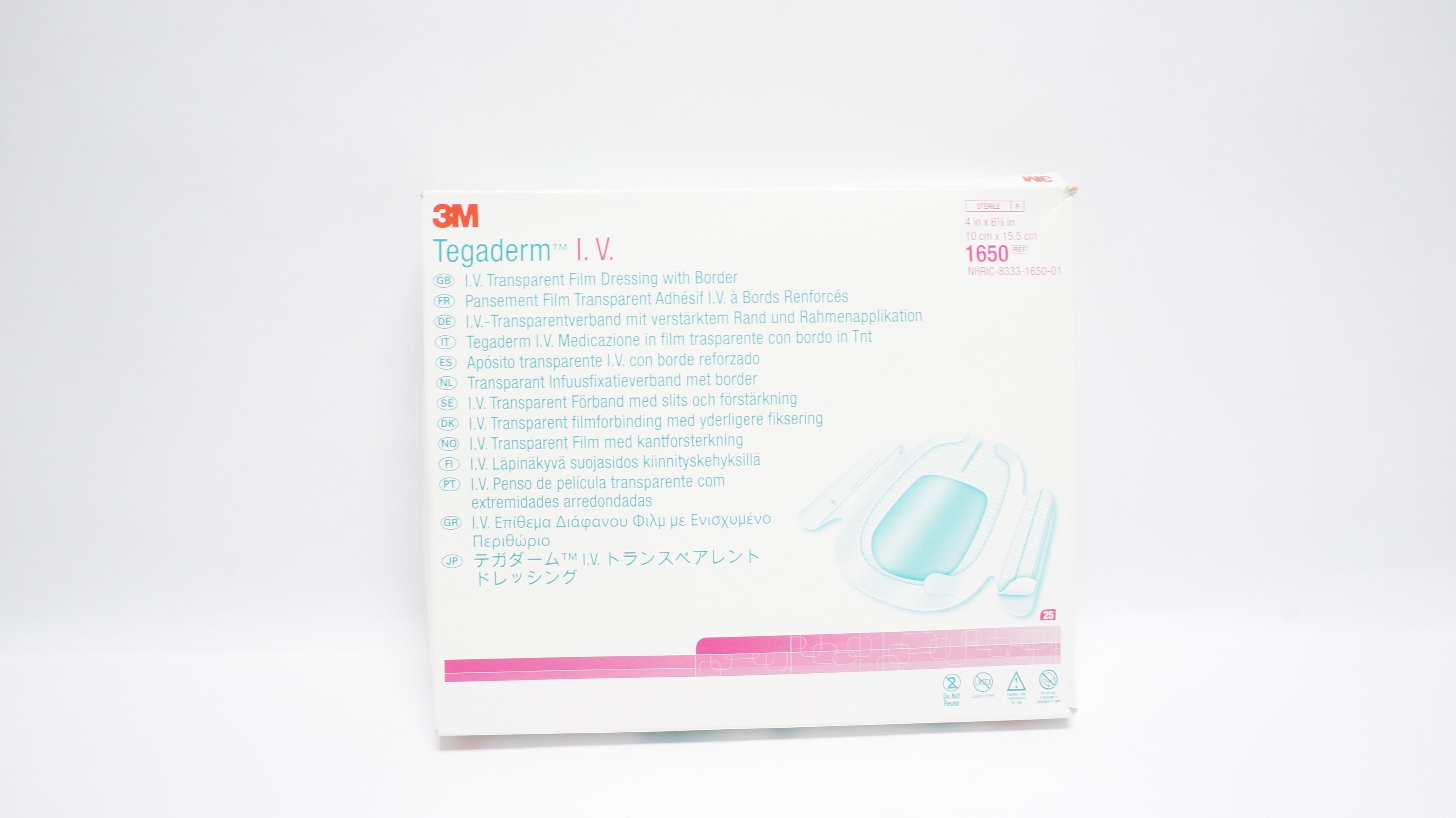 3M 1650 Tegaderm I.V. Transparent Film Dressing W/Border 4In Box of 24 (x)