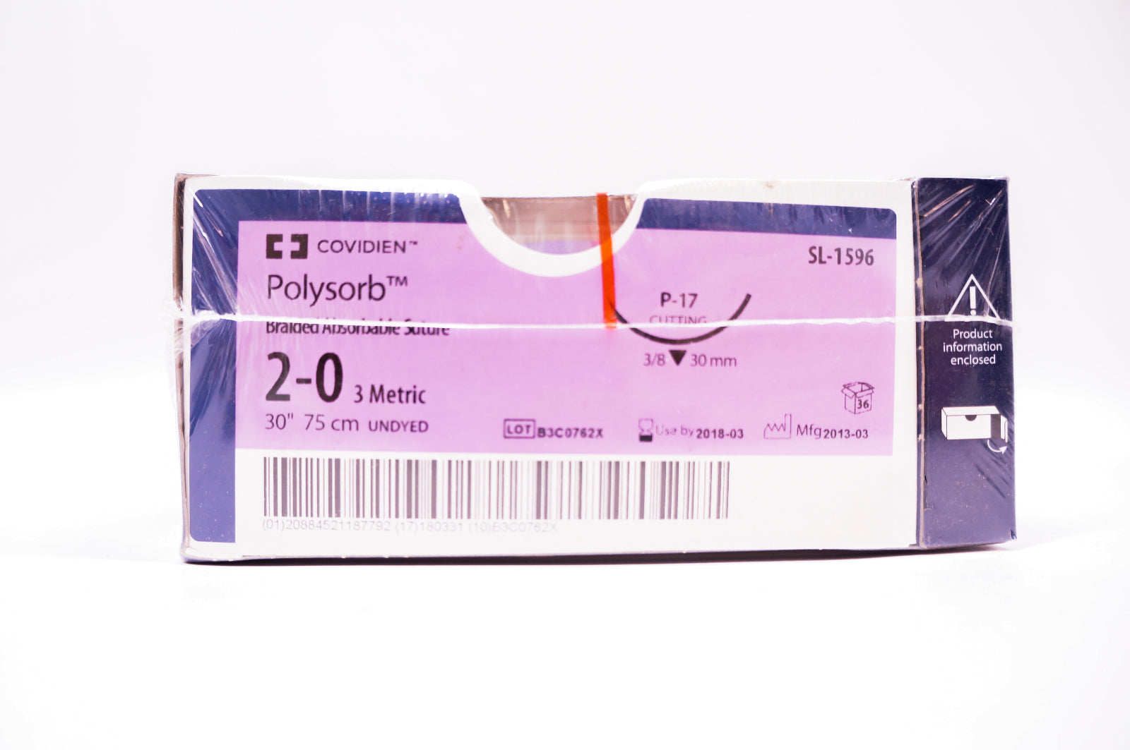 Covidien SL-1596 2-0 Polysorb, P-17 Cutting, 3/8 30mm, 30inch (x) - Box of 36