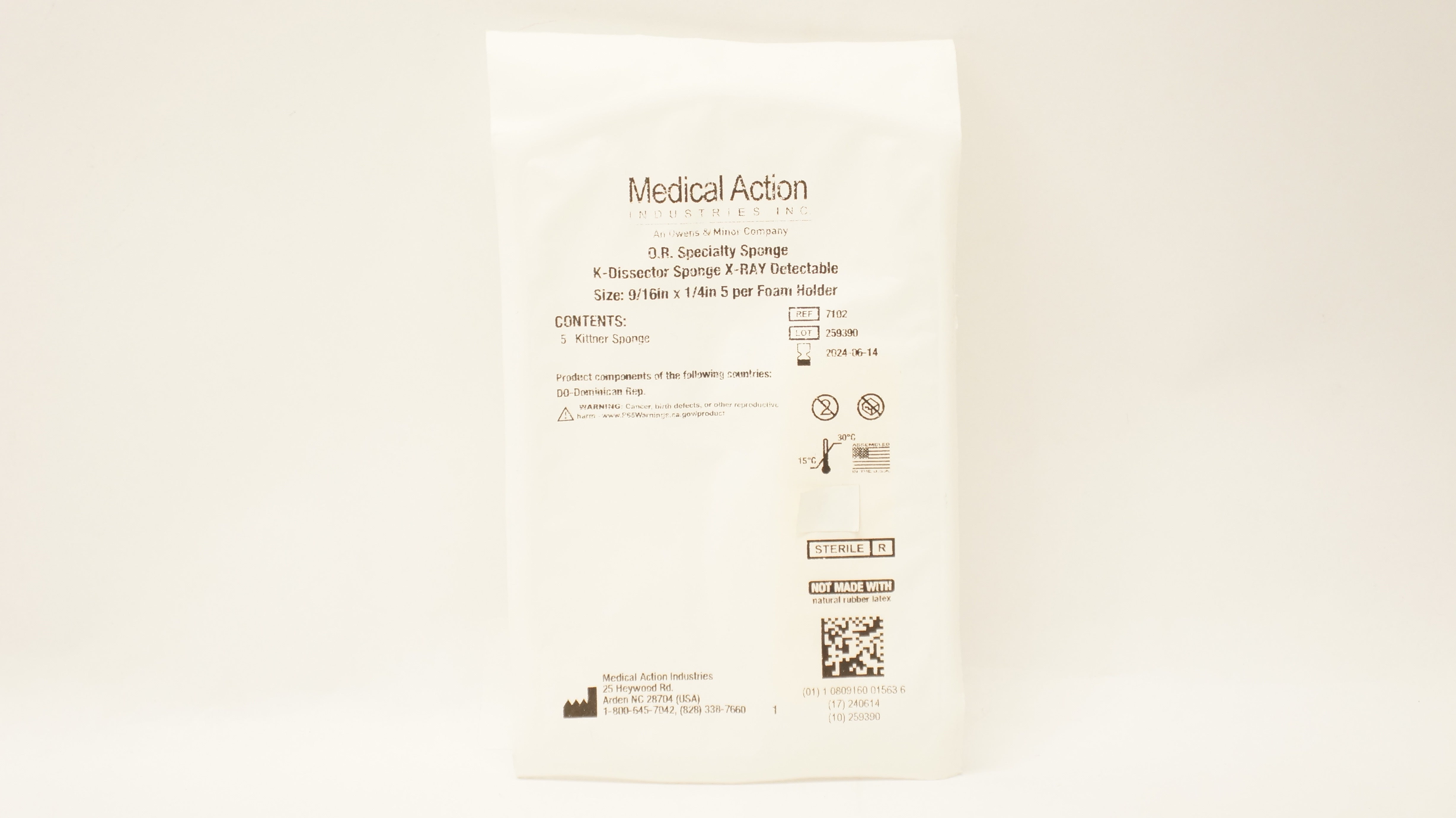 Medical Action 7102 O.R. Specialty Sponge K-Dissector 9/16in x 1/4in - Pack of 5