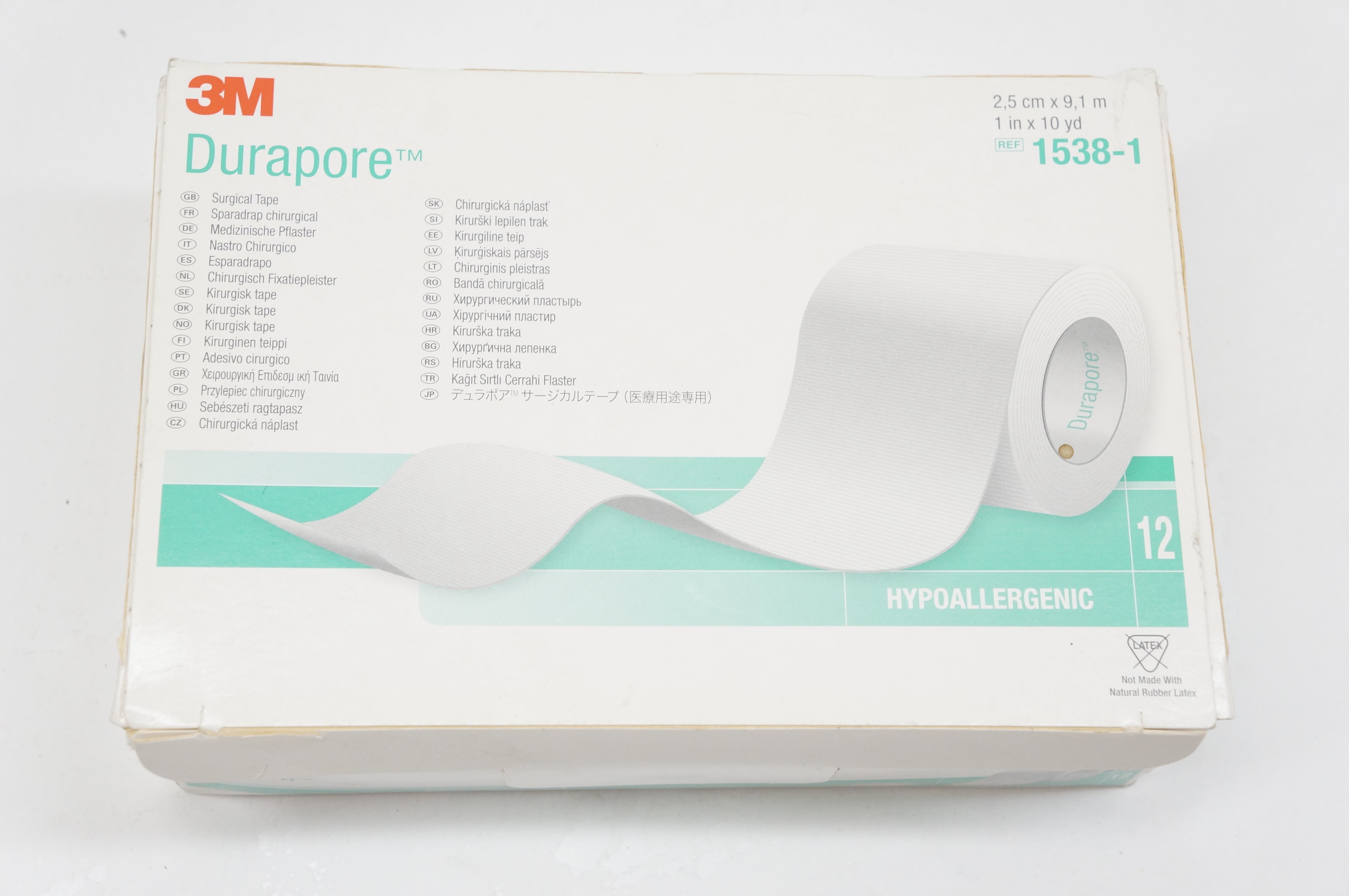 3M 1538-1 Durapore Surgical Tape 1inch x 10yd. - Box of 12