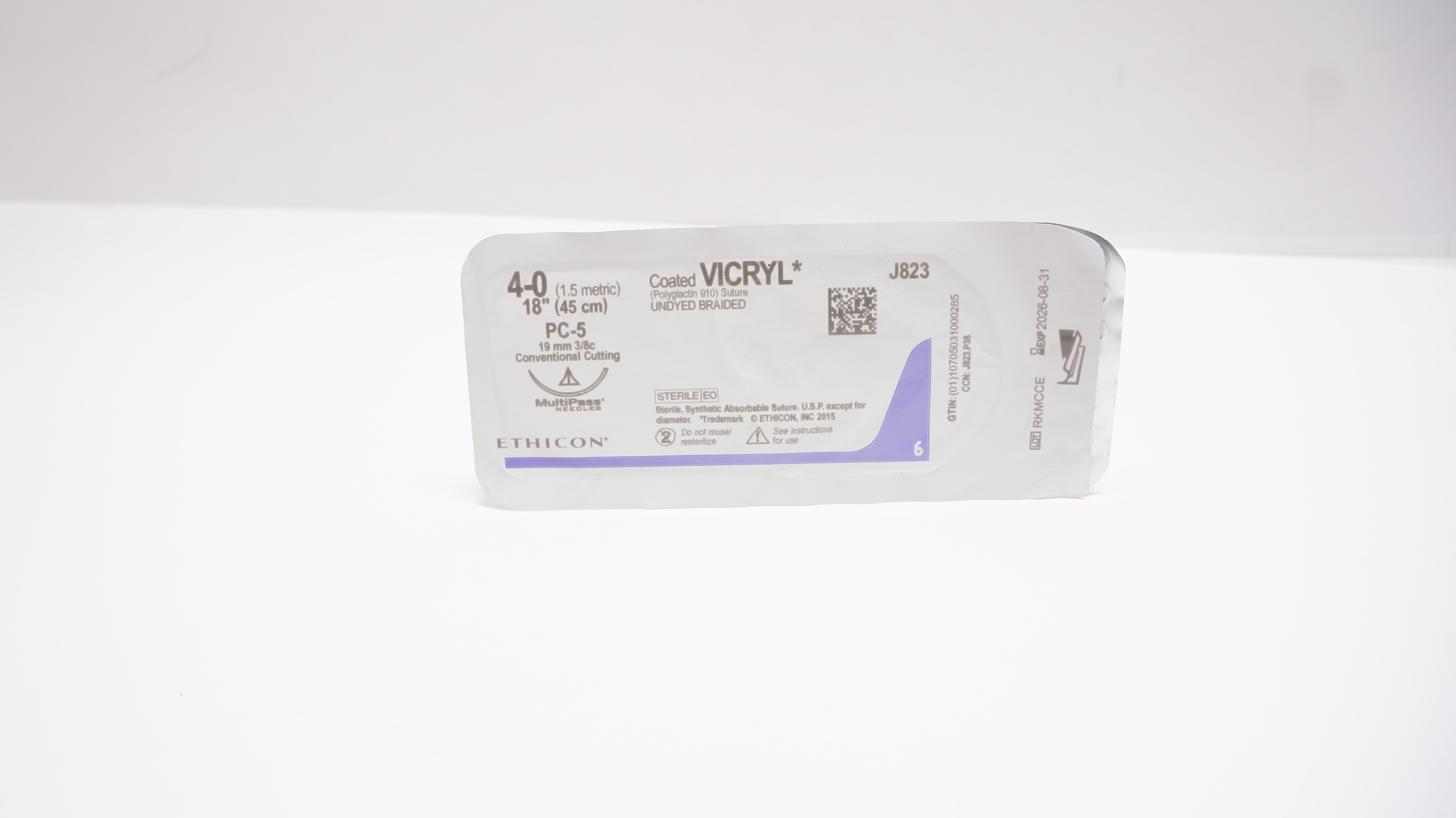 Ethicon J823 4-0 Coated Vicryl, PS-5, 19mm 3/8c Conventional Cutting, 18inch