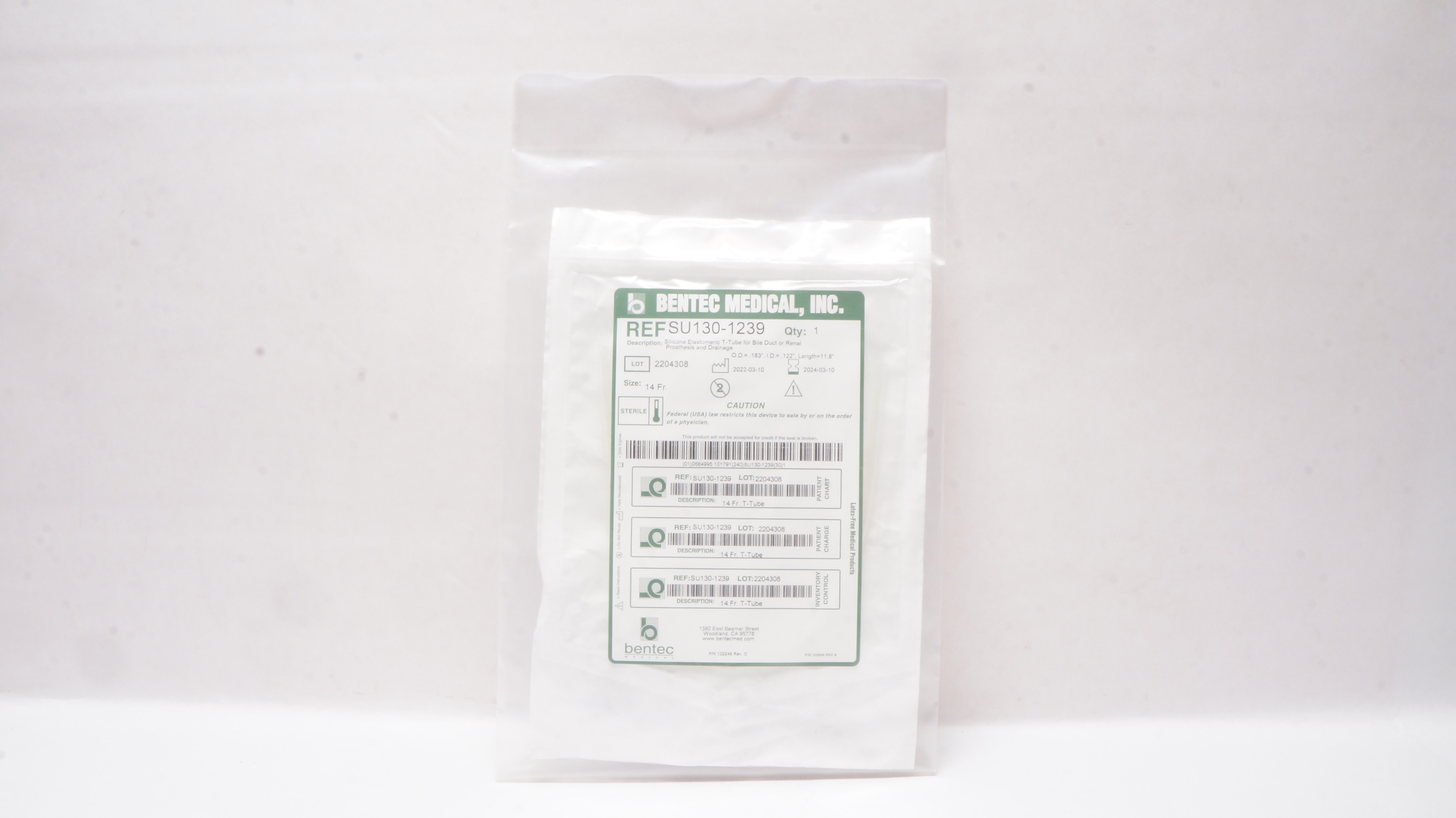 Bentec Medical SU130-1239 Silicone Elastomeric T-Tube for Bile Duct 14Fr