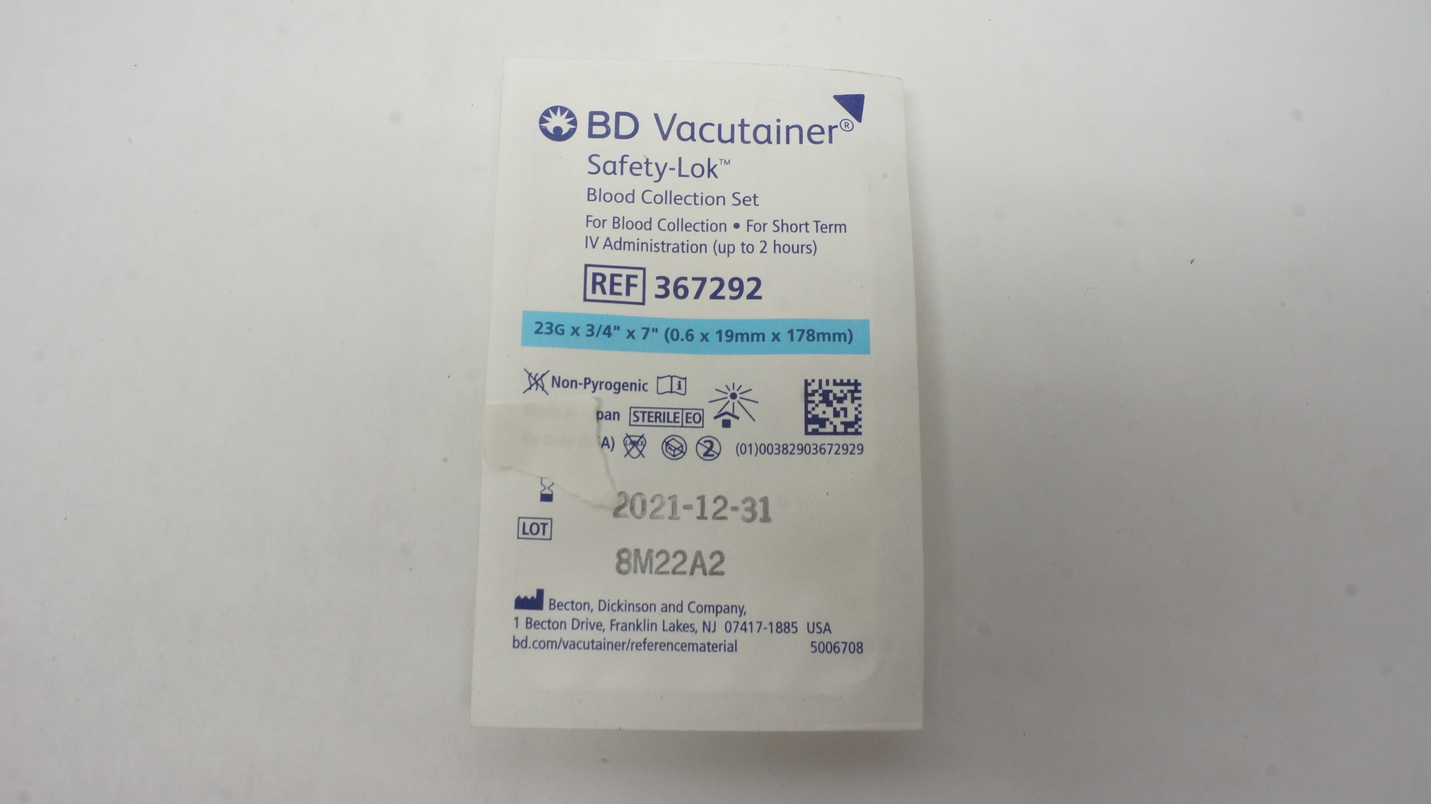 BD 367292 Vacutainer Safety-Lok Blood Collection Set 23G x 3/4 x 7 inch (x)