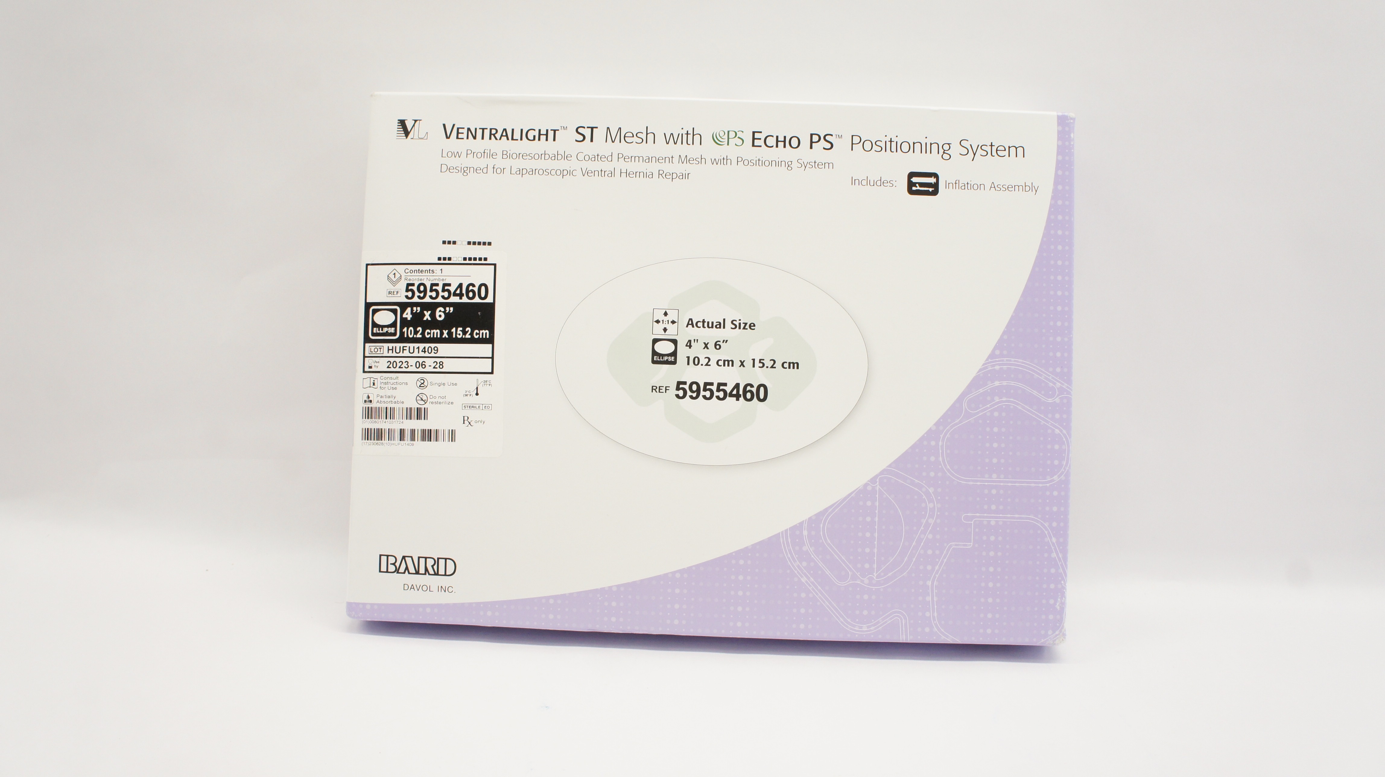 Bard 5955460 Ventralight ST Mesh w/Escho PS Positioning System 4 x 6 inch