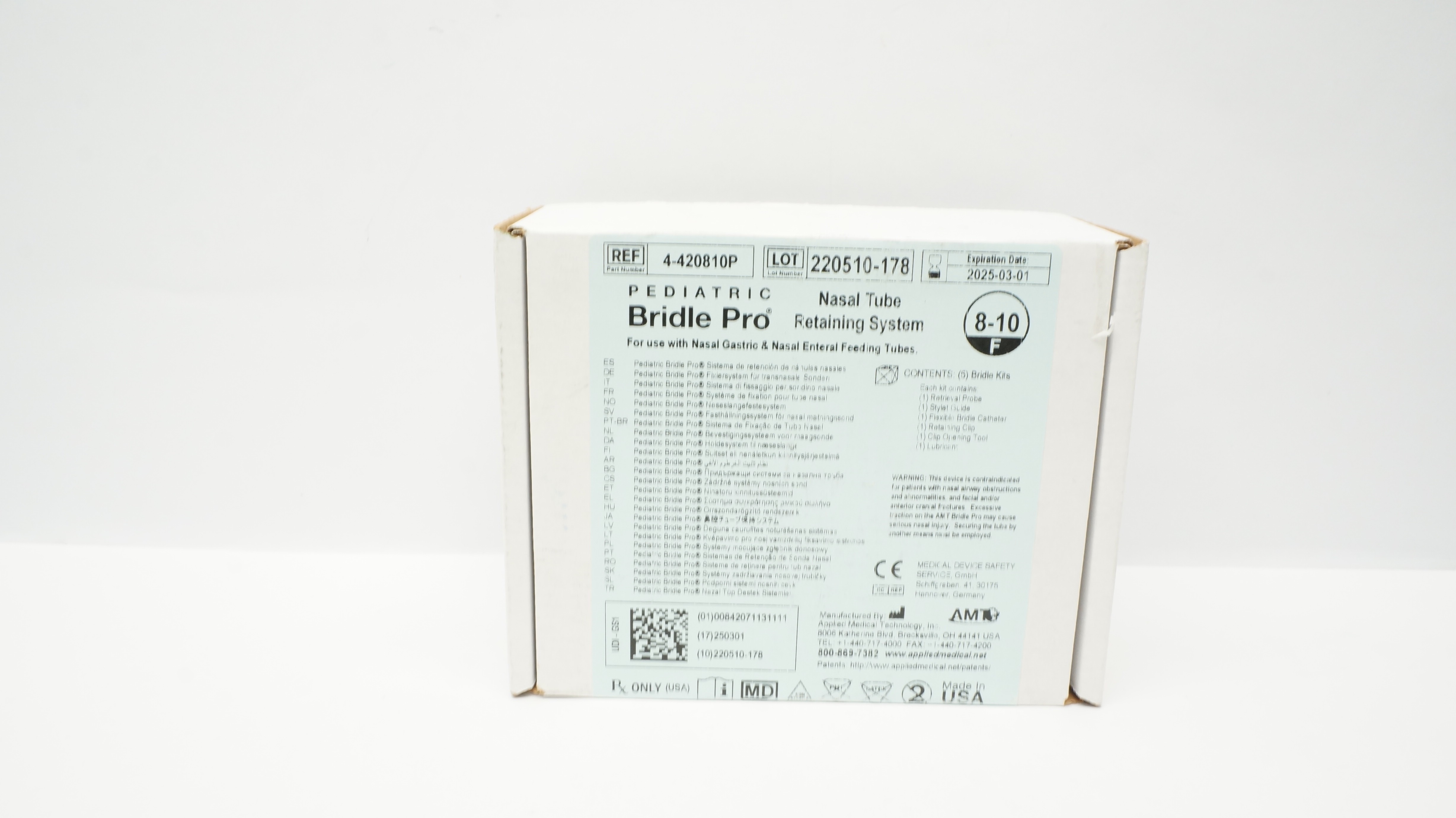 Applied Medical 4-420810P Pediatric Nasal Tube Retaining System 8-10F-Box of 5