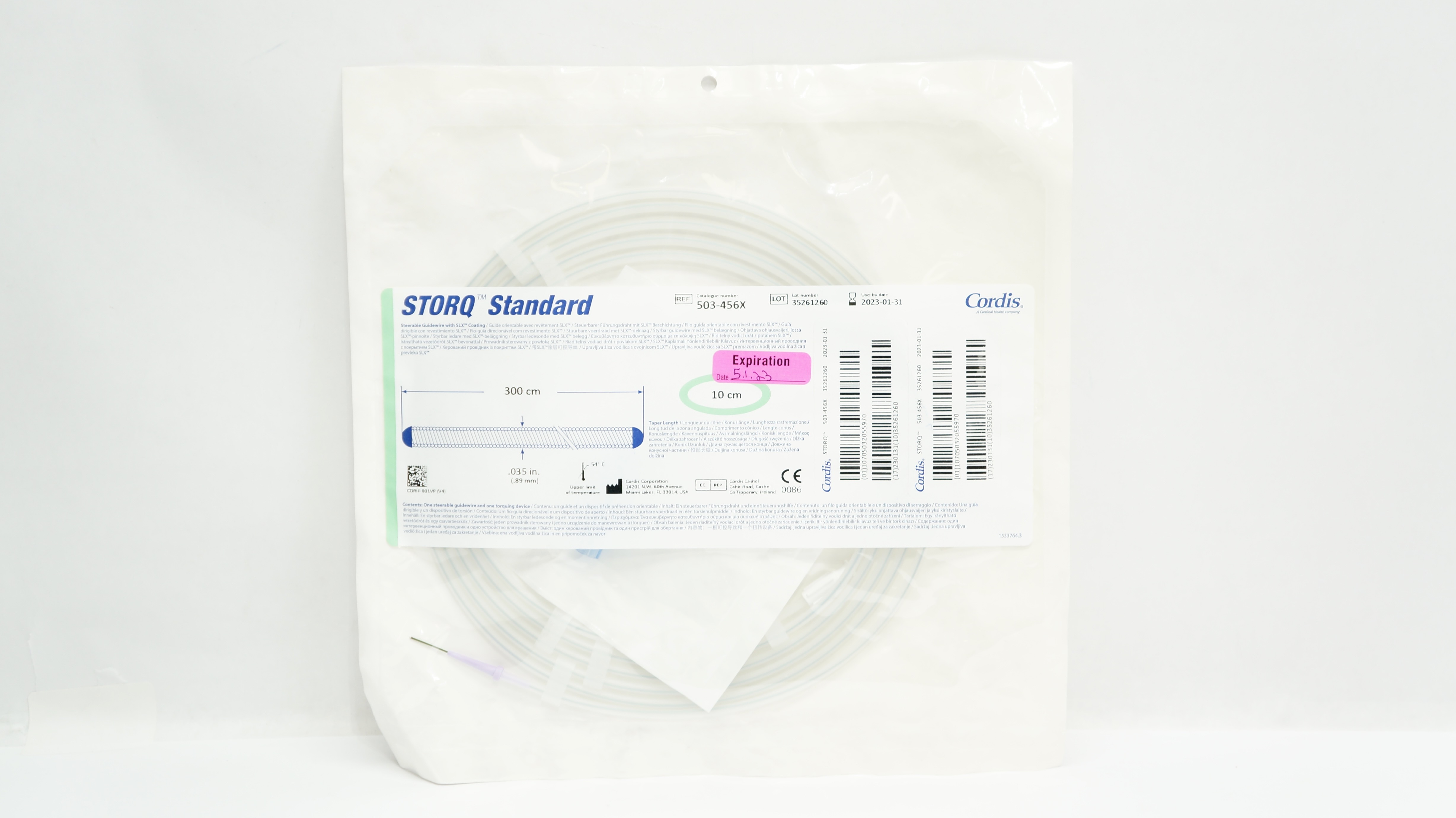 Cordis 503-456X Storq Standard Steerable Guidewires .035inch x 300cm x 10cm (x)