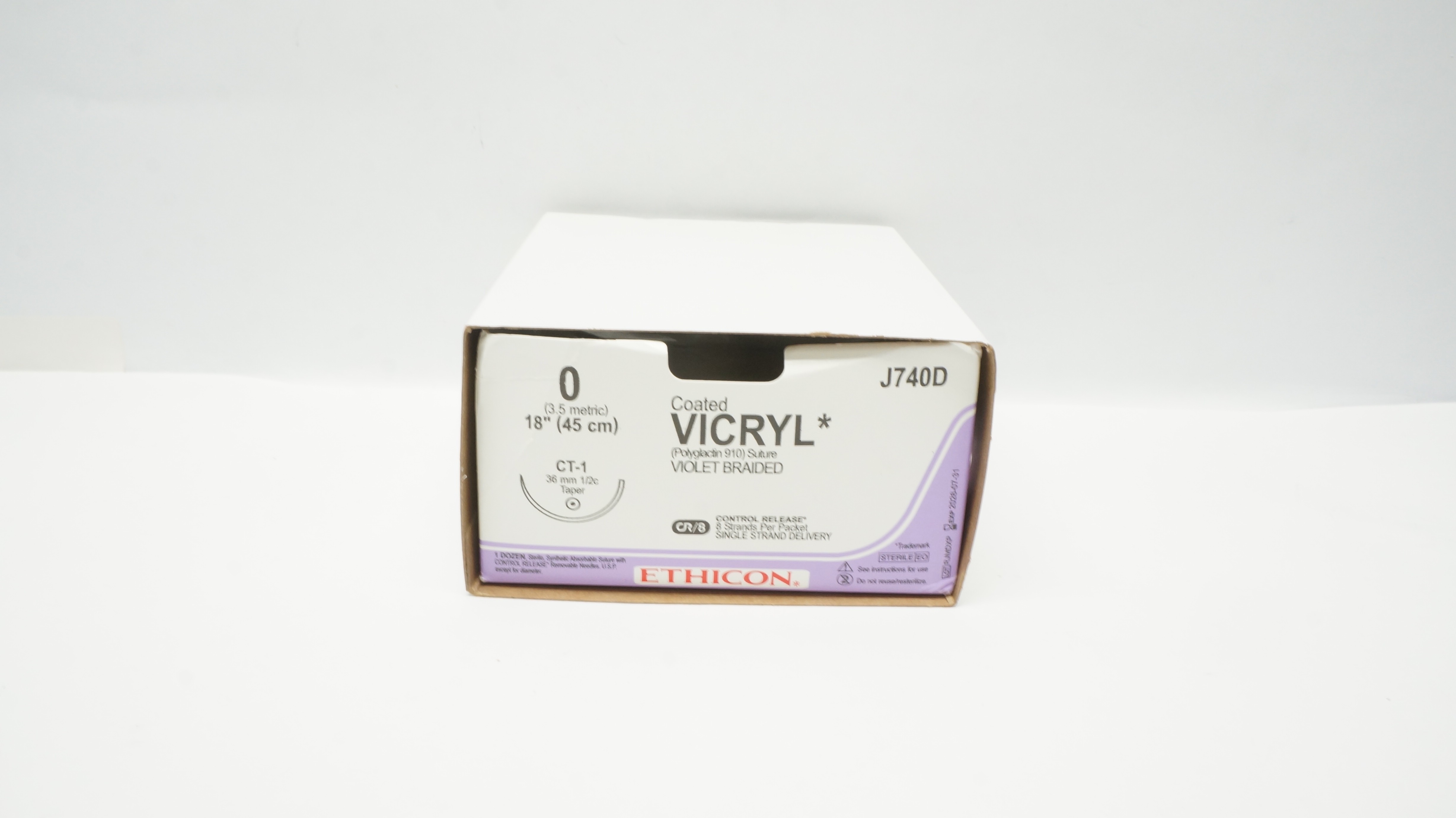 Ethicon J740D 0 Coated VICRYL Stre CT-1 36mm 1/2c Taper 18inch - Box of 11