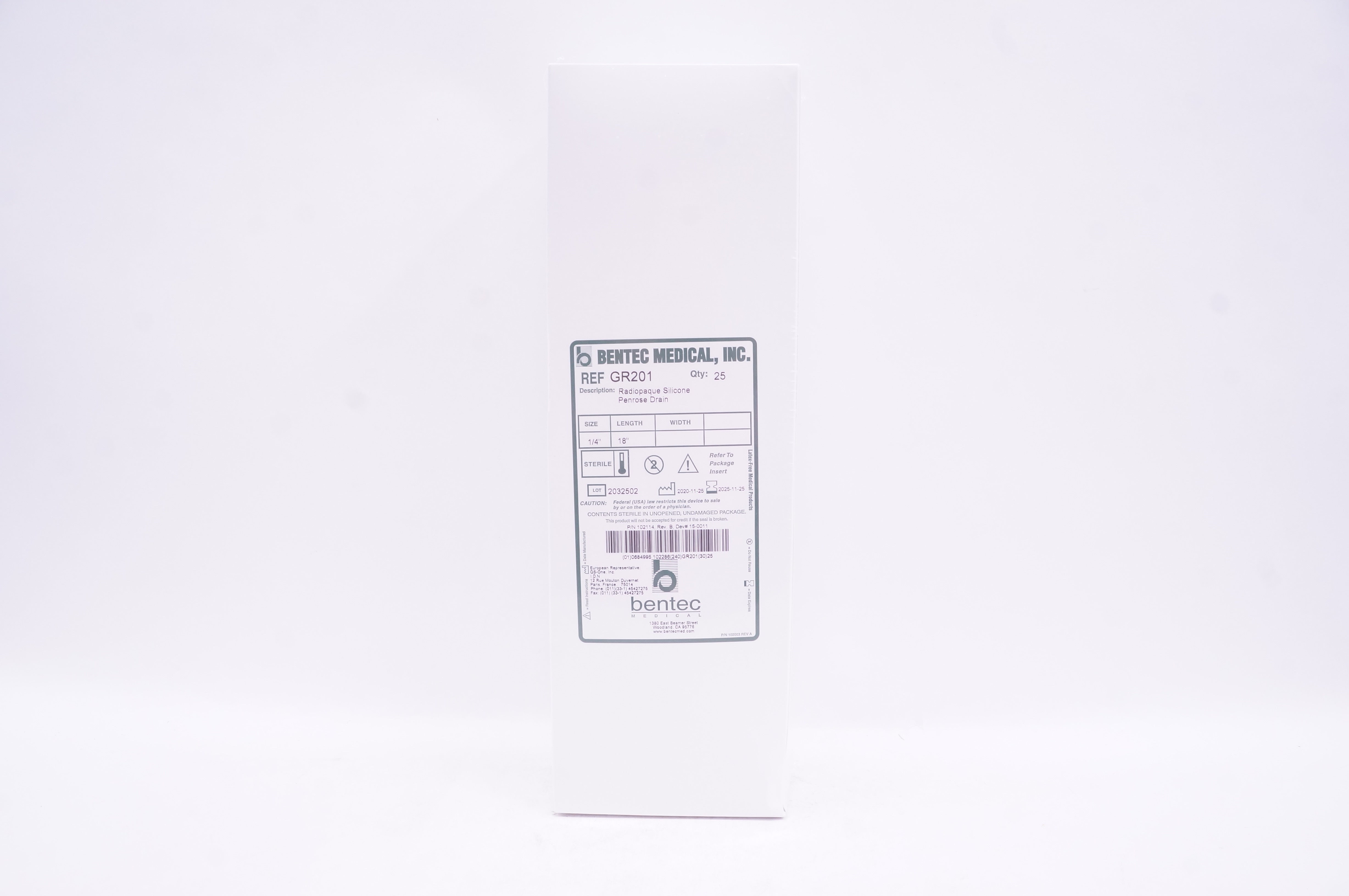 Bentec Medical GR201 Radiopaque Silicone Penrose Tube 1/4inch x 18inch - Box of 25