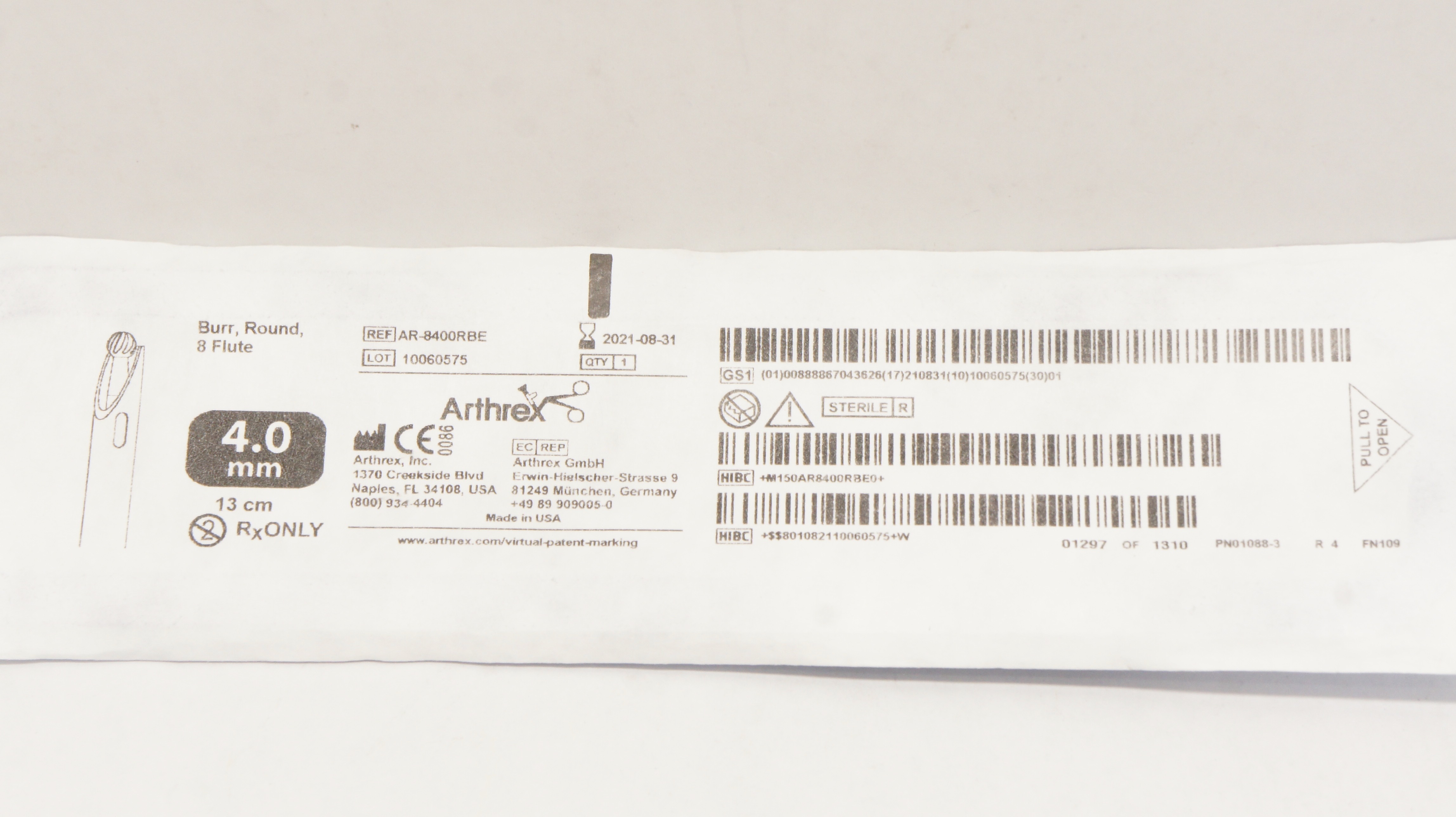 Arthrex AR-8400RBE Burr Round 8 Flute 4.0mm x 13cm (x)