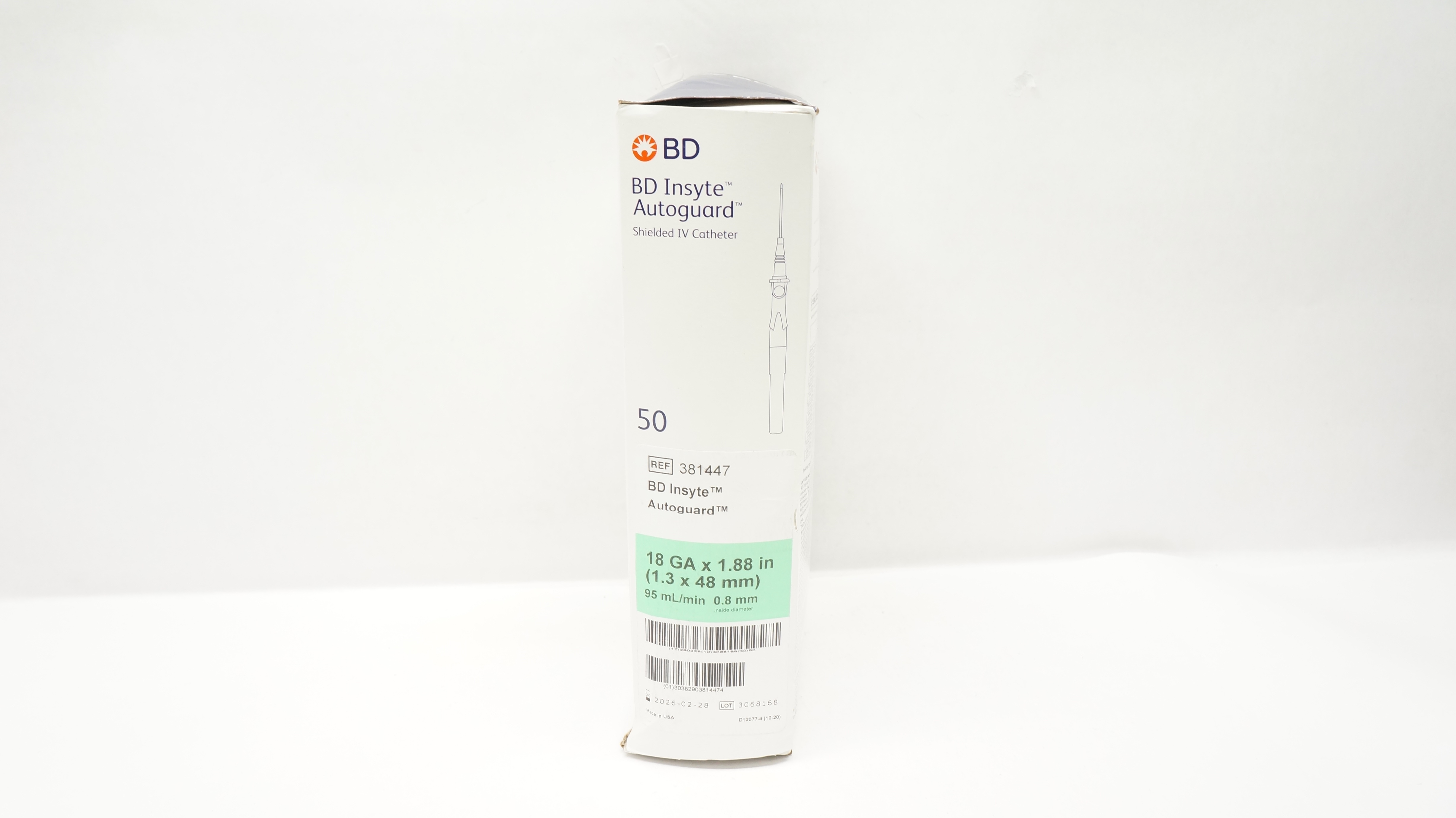 BD 381447 Insyte Autoguard Shielded IV Cath.18GA x 1.88inch 95ml/min - Box of 50