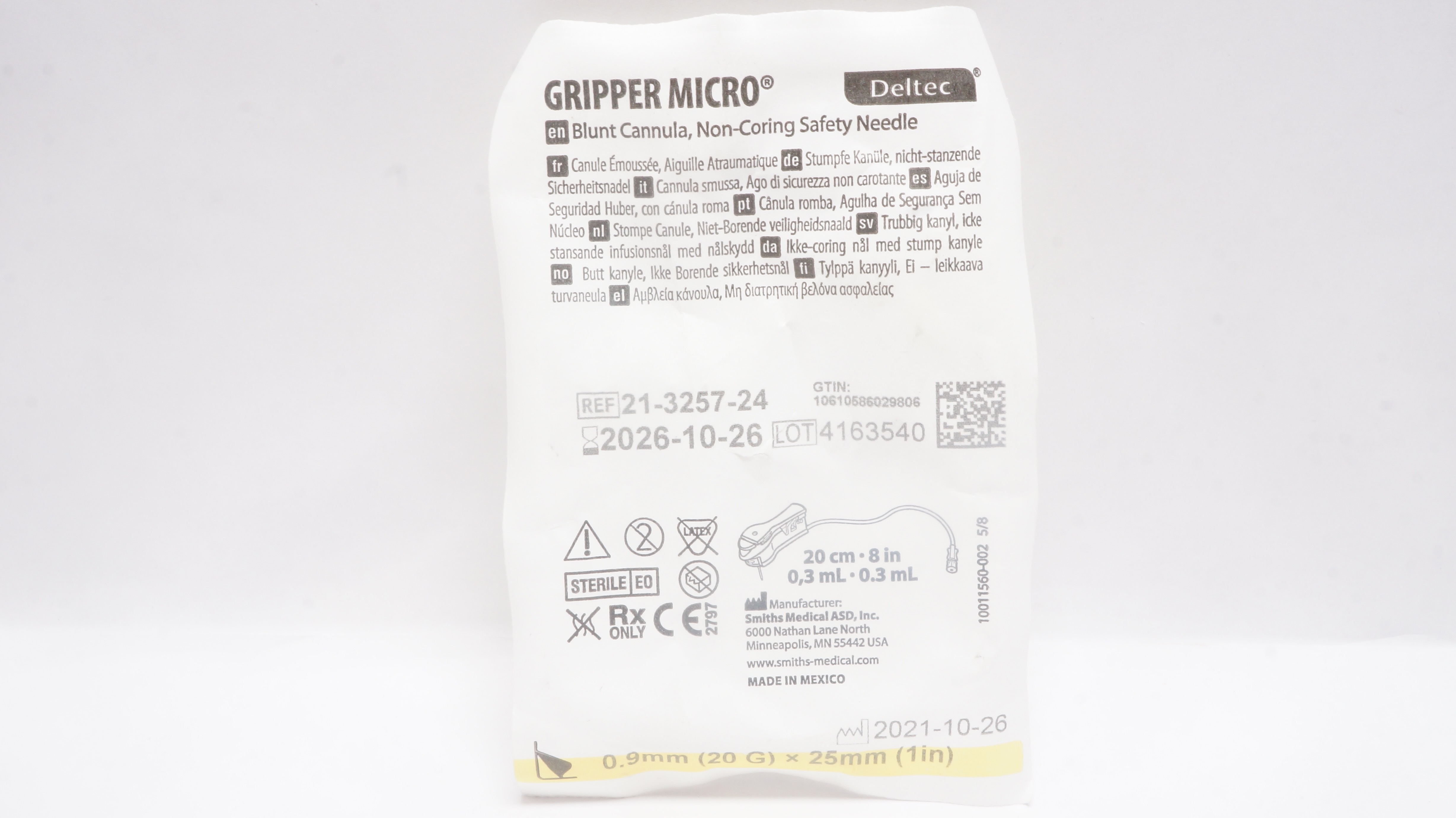 Smiths Medical 21-3257-24 Deltec Gripper Micro Blunt Cannula 8 inch x 0.3 mL