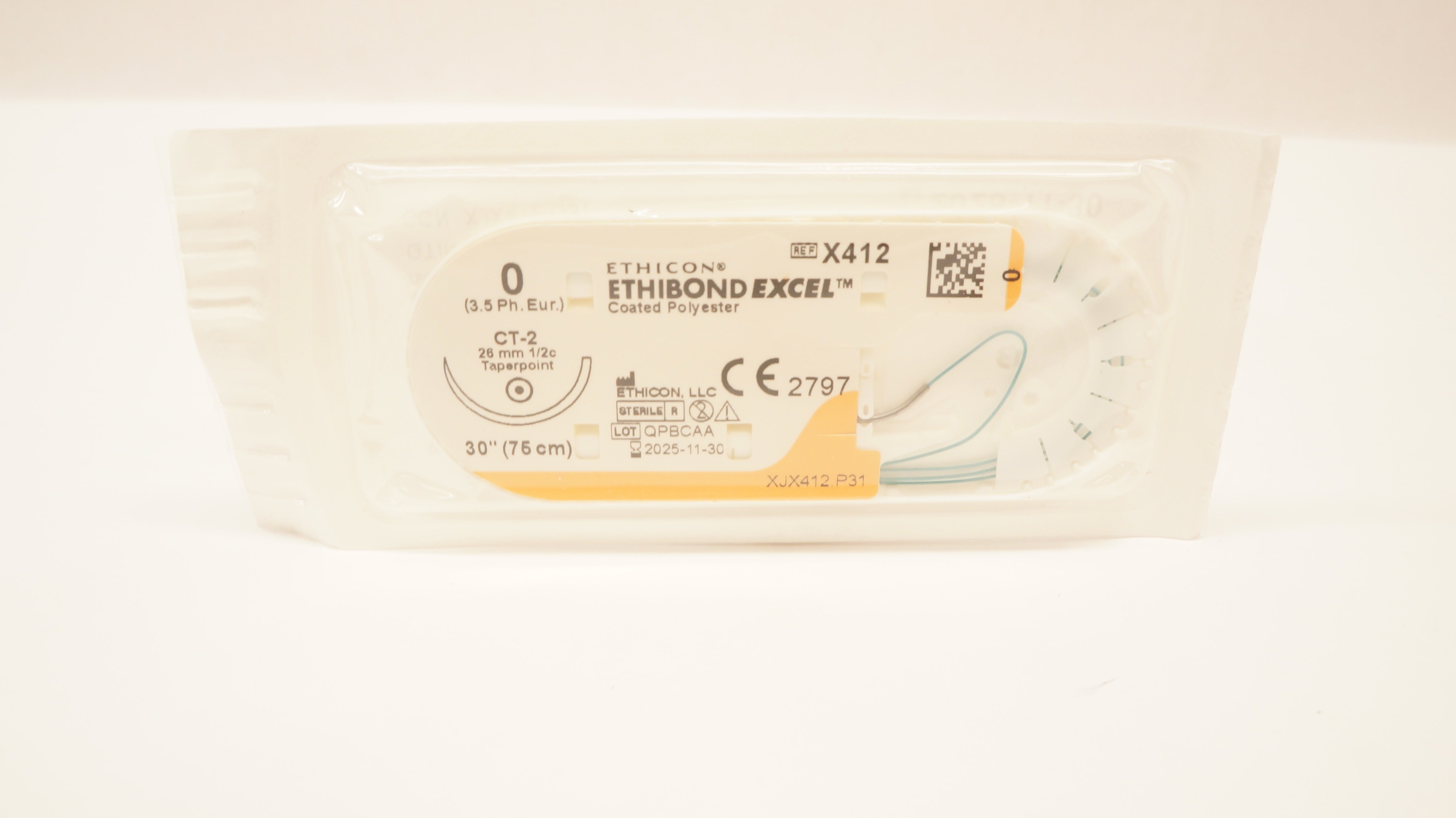 Ethicon X412 0 ETHIBOND EXCEL Polyester Stre CT-2 26mm 1/2c Taperpoint, 30inch