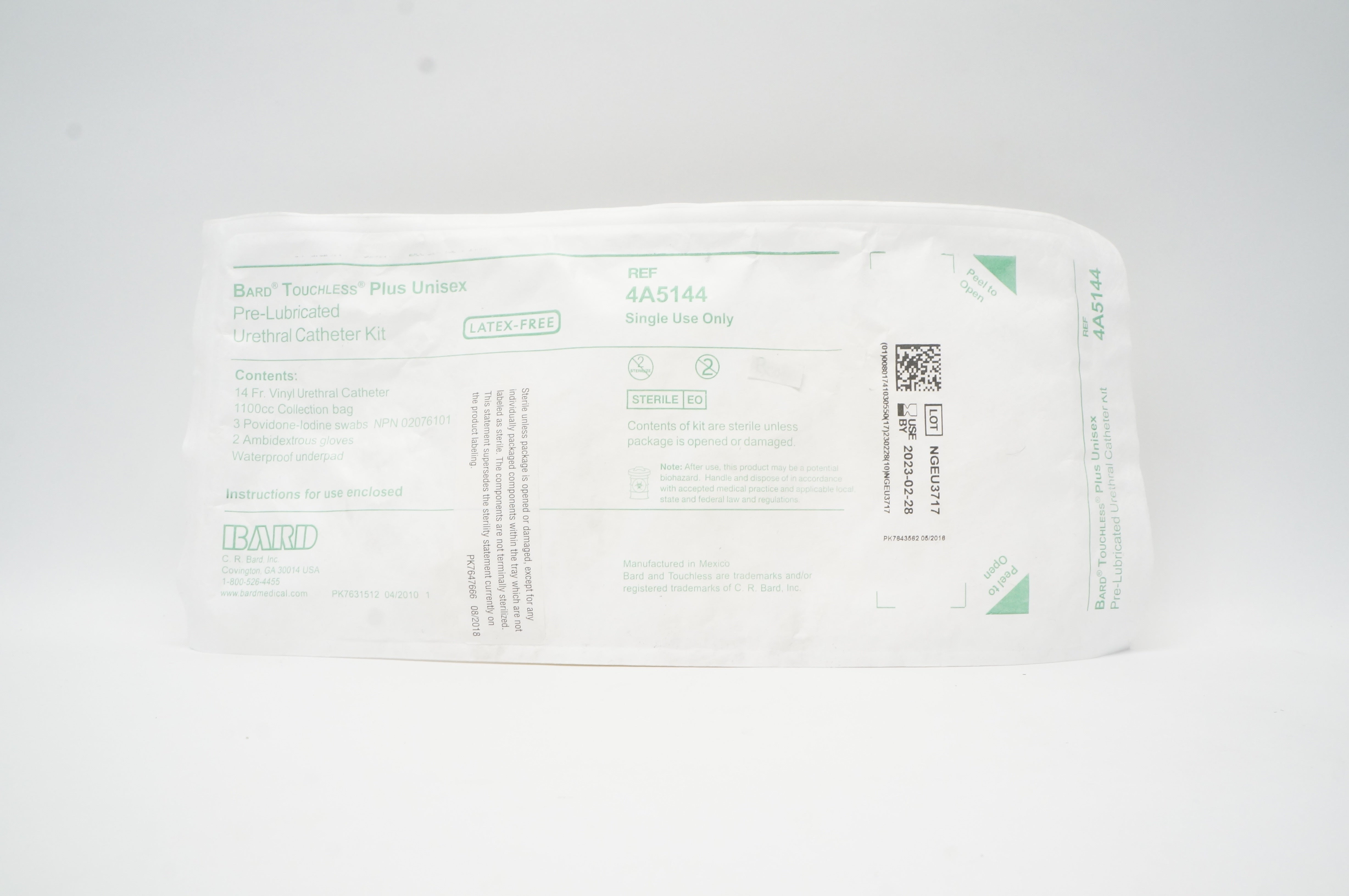 Bard 4A5144 Touchless Plus Pre-Lubricated Urethral Cath. Kit