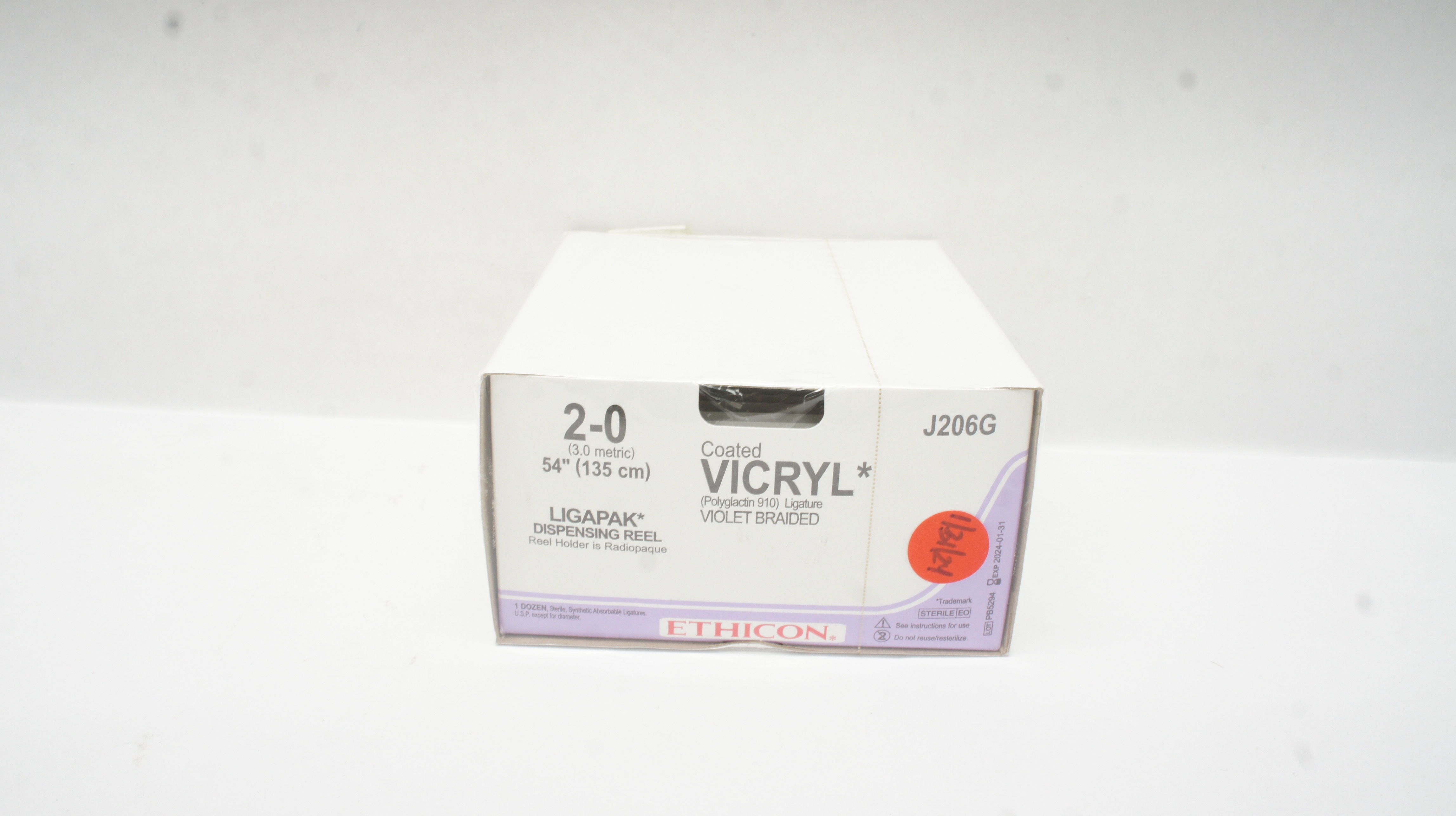 Ethicon J206G 2-0 VICRYL, Violet Braided, 54inch (x) - Pack of 12