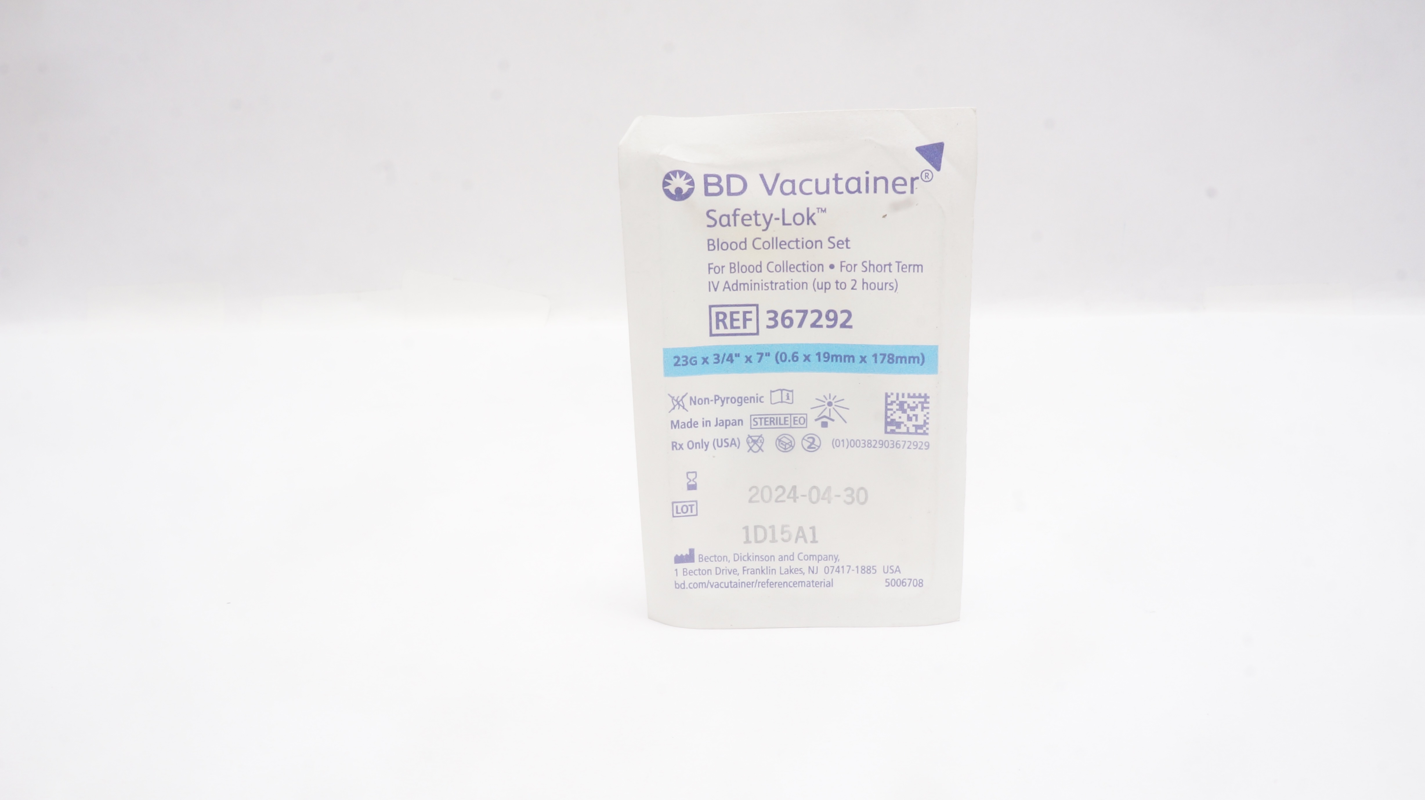 BD 367292 Vacutainer Safety-Lok Blood Collection Set 23G x 3/4inch x 7inch