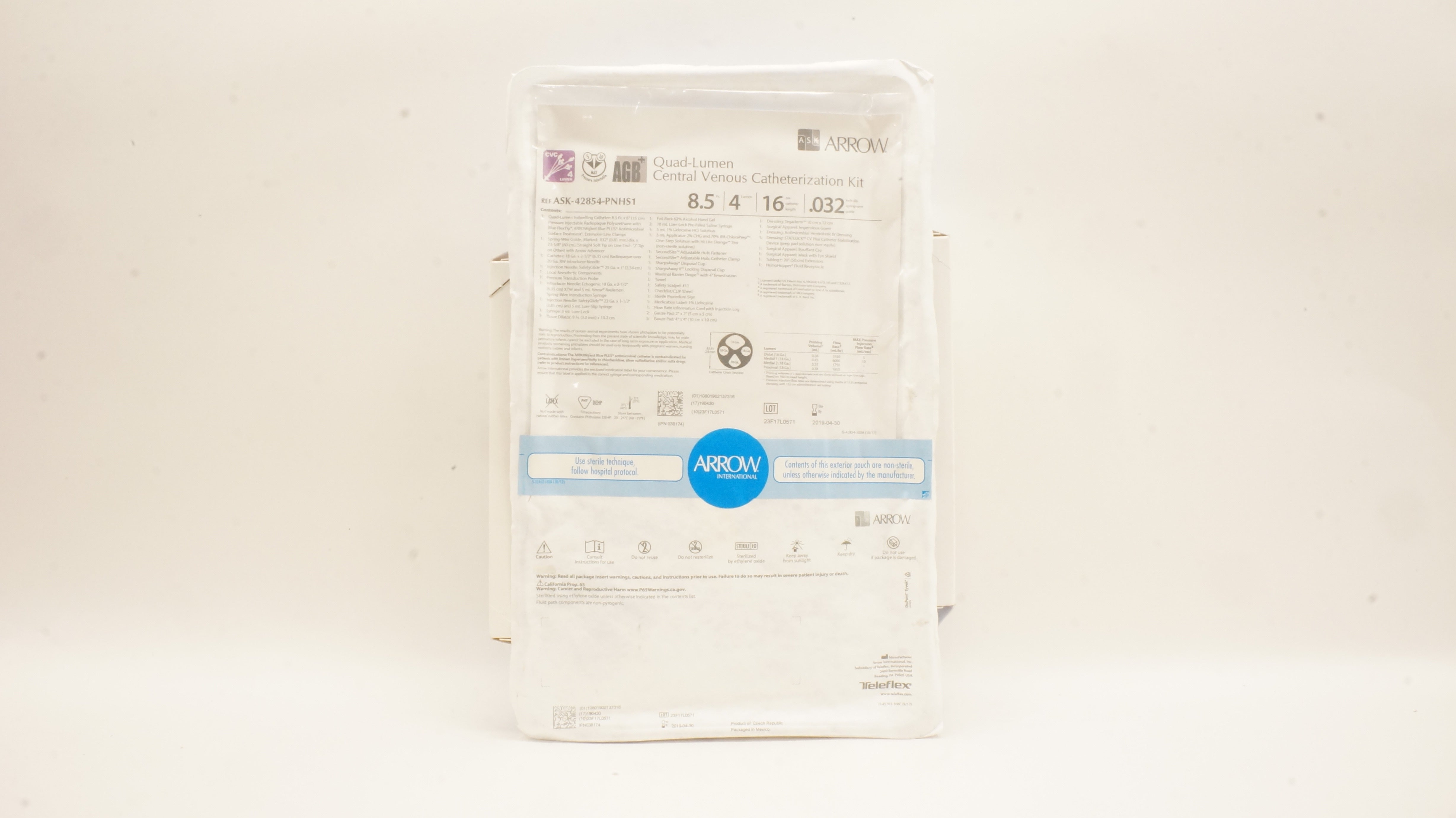 Arrow ASK-42854-PNHS1 Quad-Lumen Central Venous Catheterization Kit 8.5Fr (x)