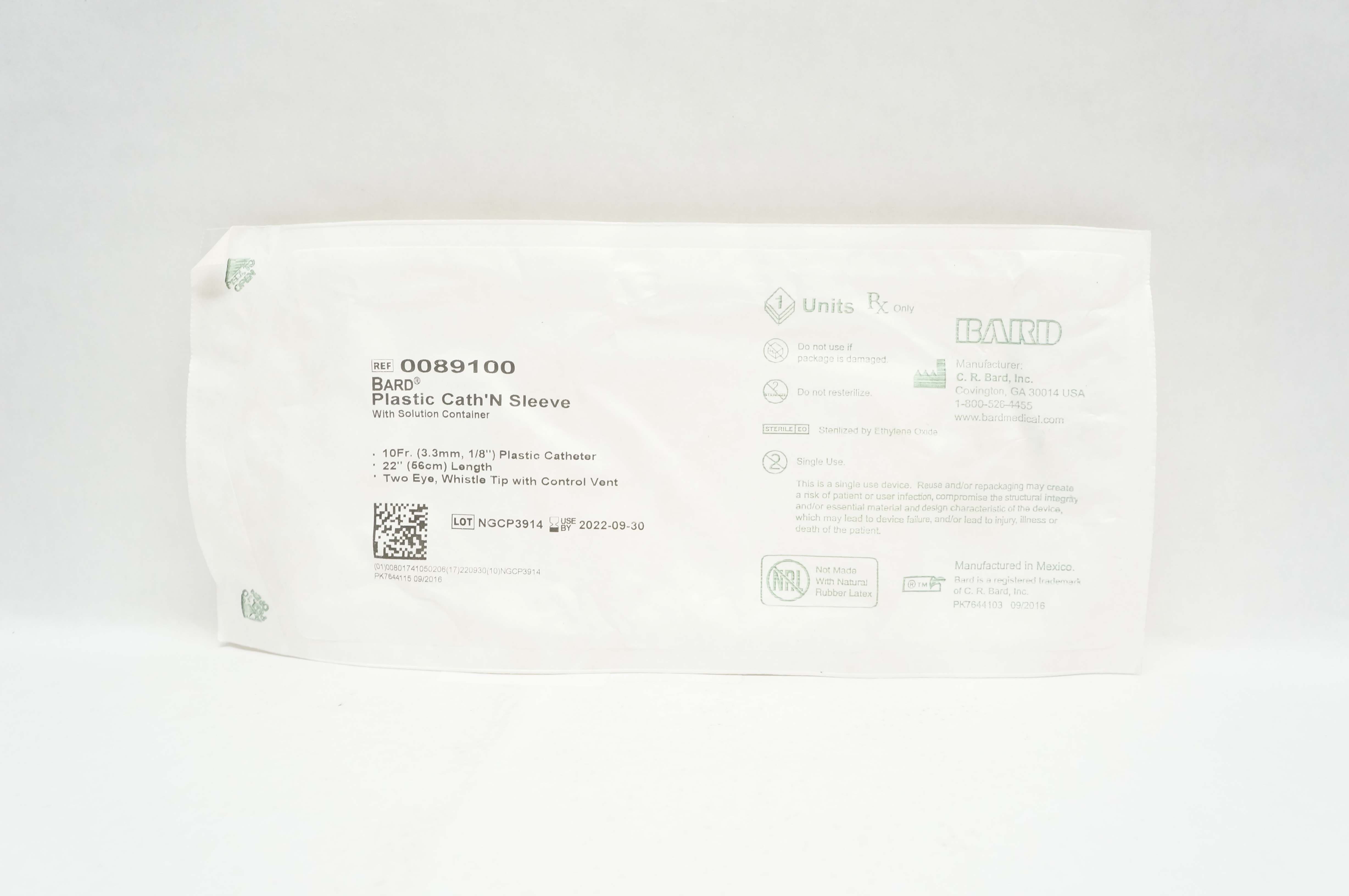 Bard 0089100 Plastic Cath'N Sleeve with Solution Container 10Fr x 22inch (x)