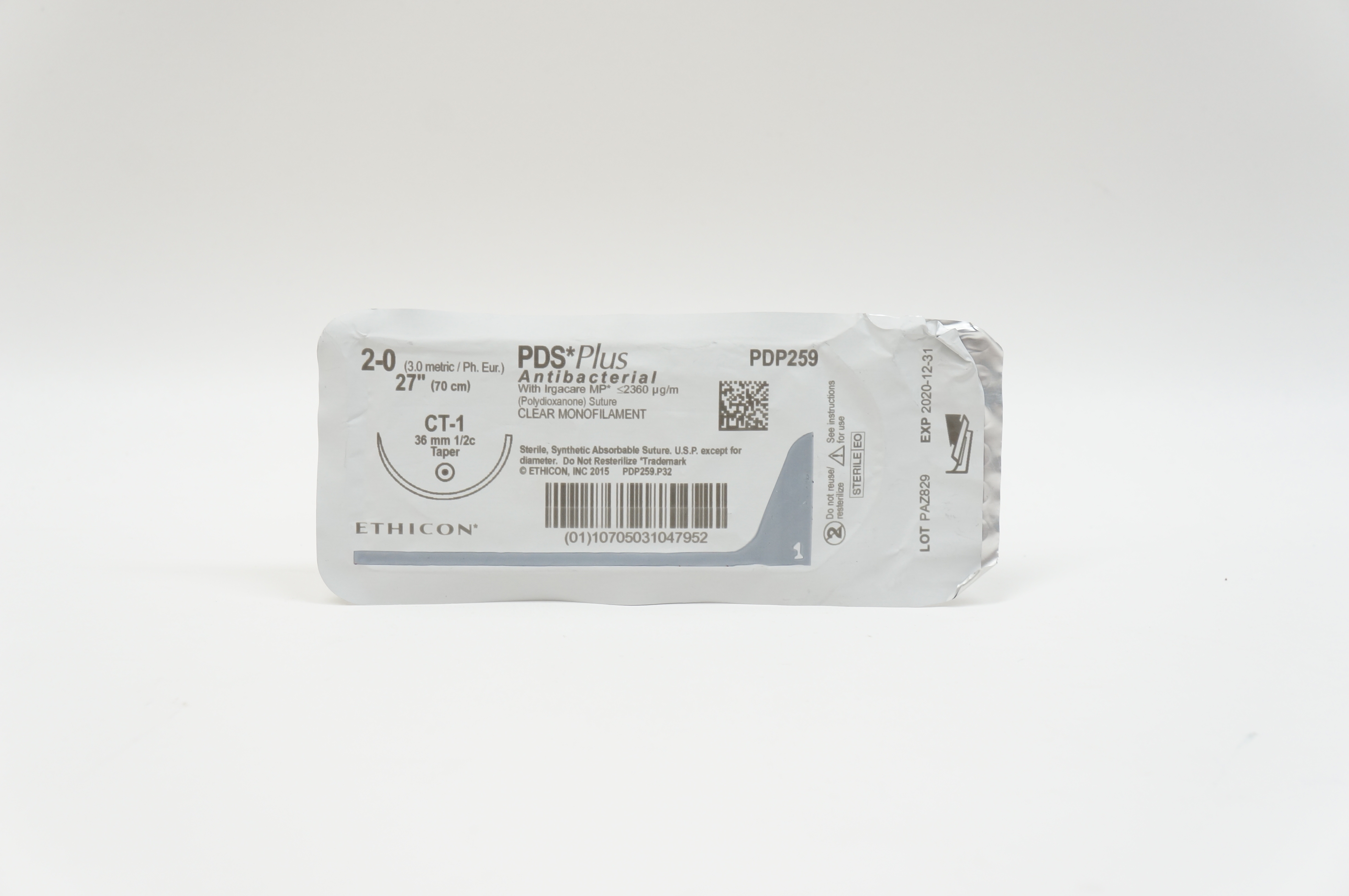 Ethicon PDP259 2-0 PDS Plus, CT-1, 36mm 1/2c Taper, 27inch