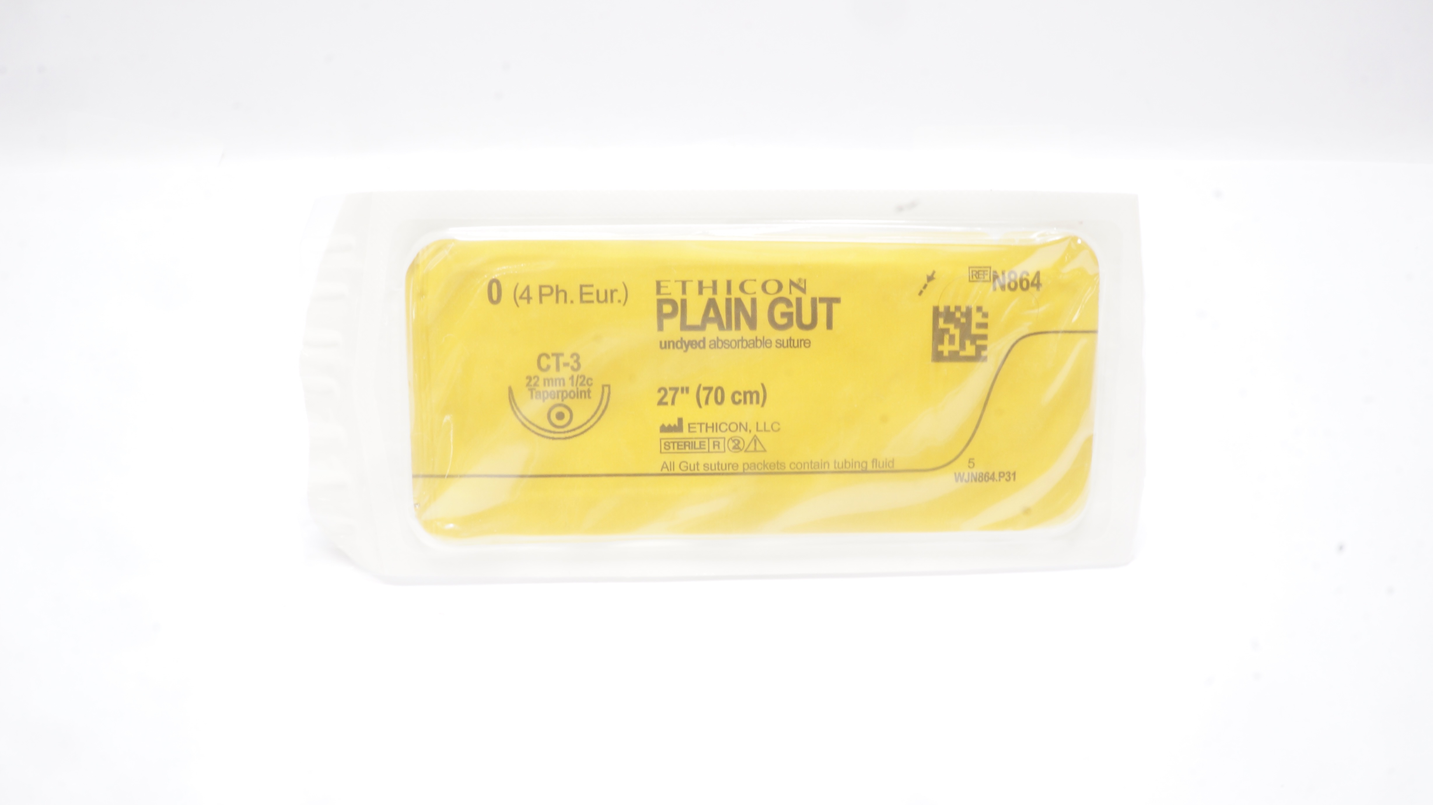 Ethicon N864 0 Plain Gut Absorbable Stre. СТ-3 22mm 1/2c Taperpoint 27In (x)