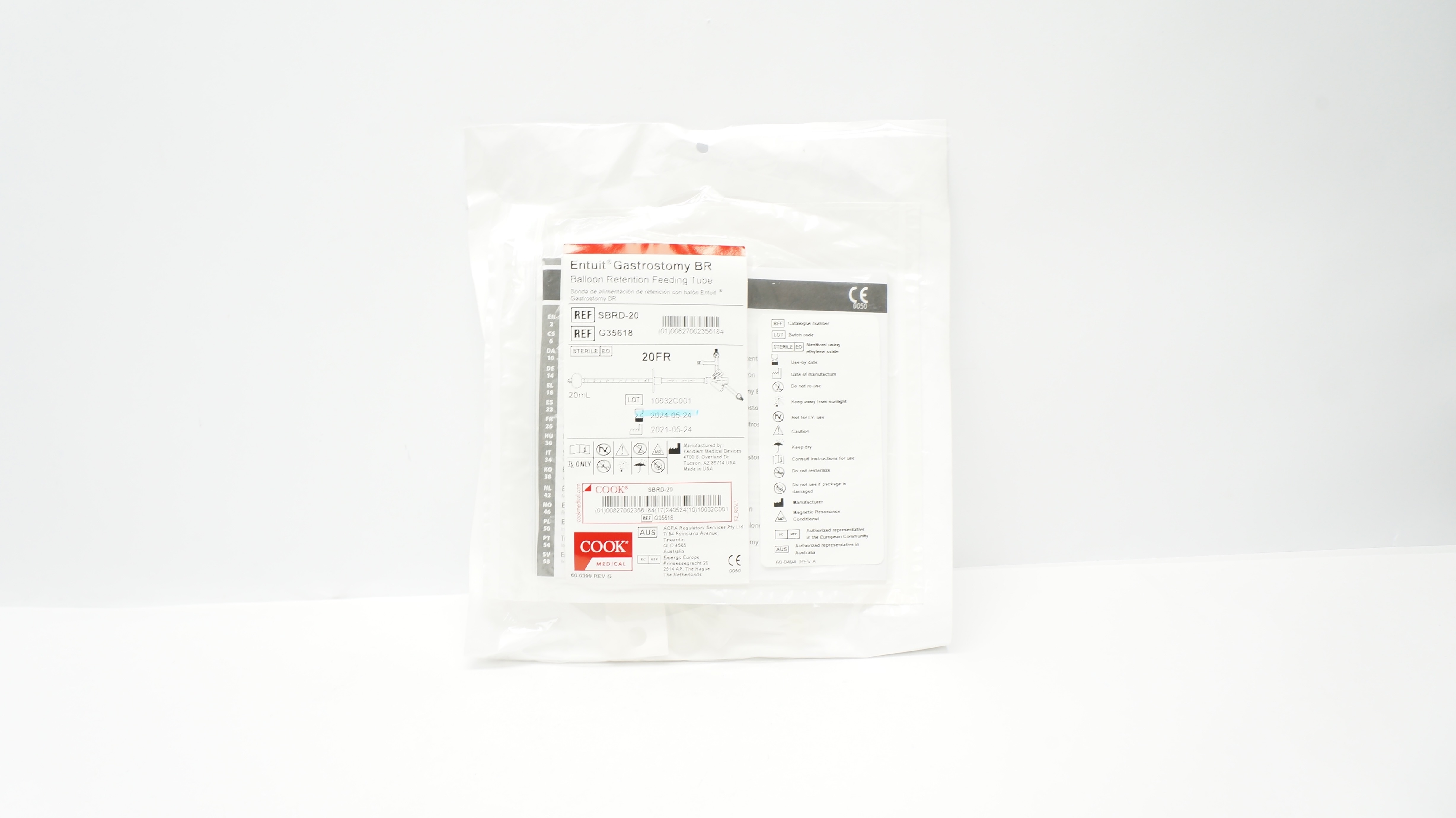 Cook Medical G35618 Entuit Gastrostomy BR Balloon Retention Feeding Tube 20Fr(x)