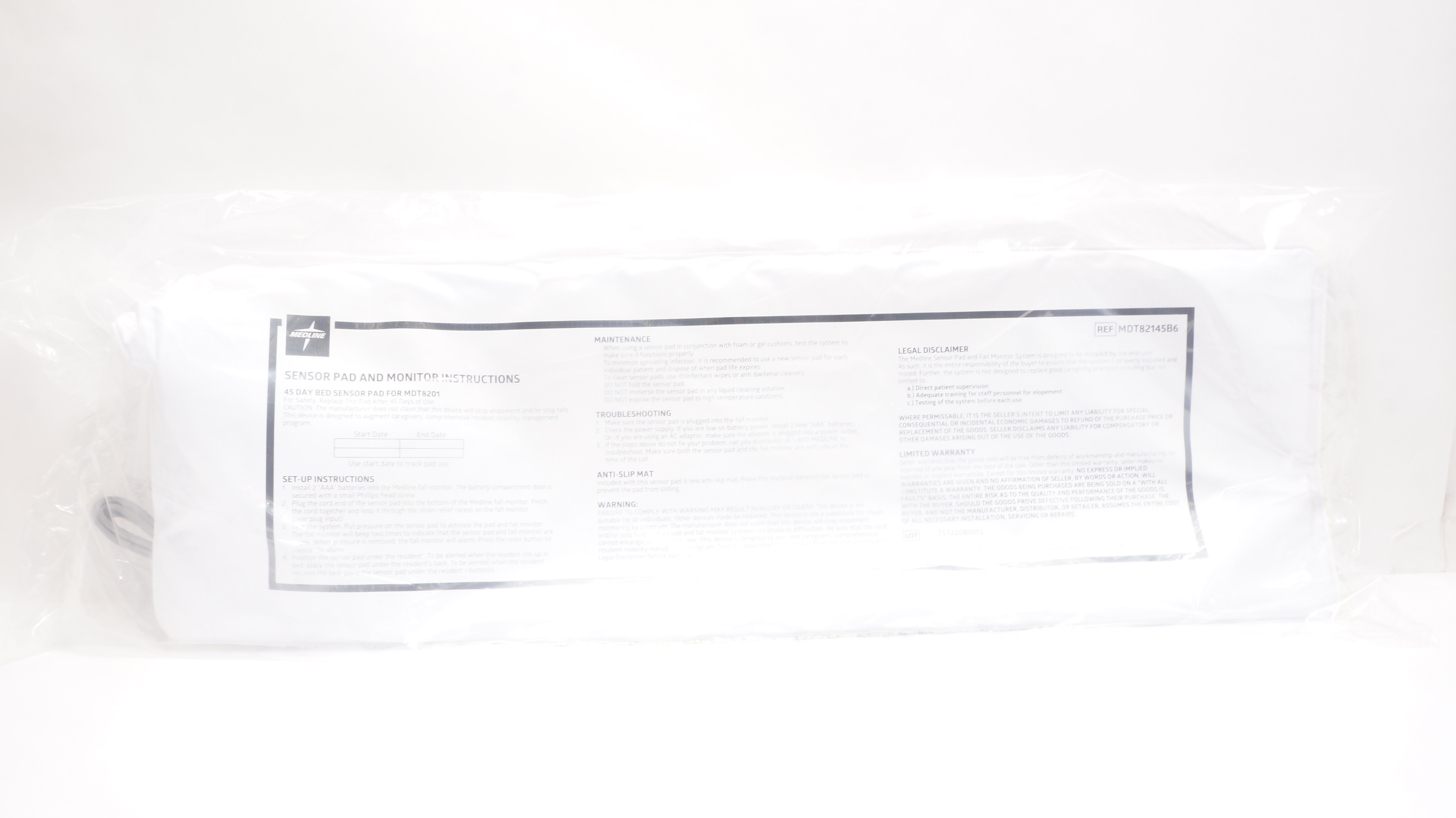 Medline MDT82145B6  45 Day Bed Sensor Pad and Monitor Instructions