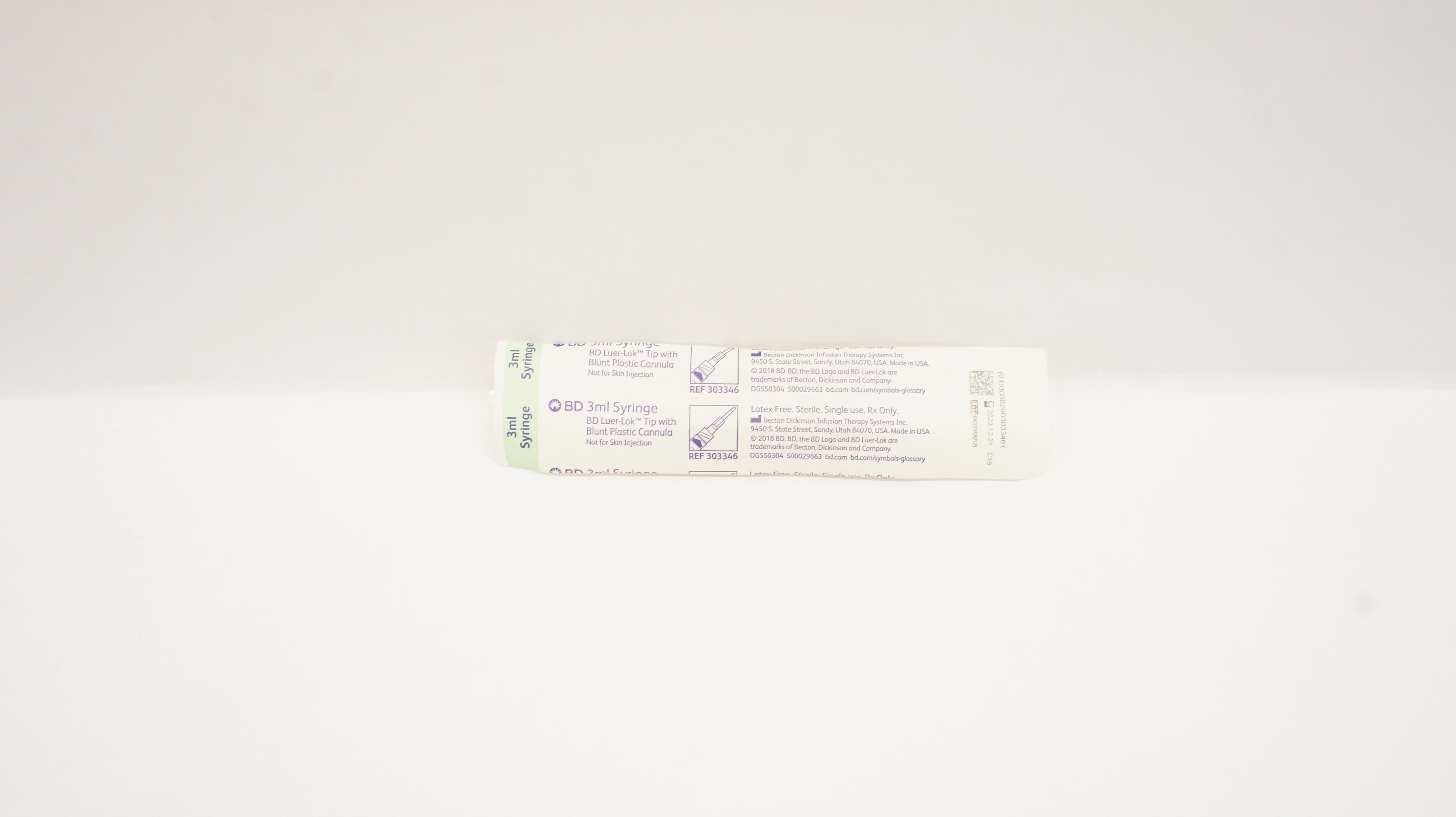 BD 303346 3 ml Syringe BD Luer-Lok Tip With Blunt Plastic Cannula