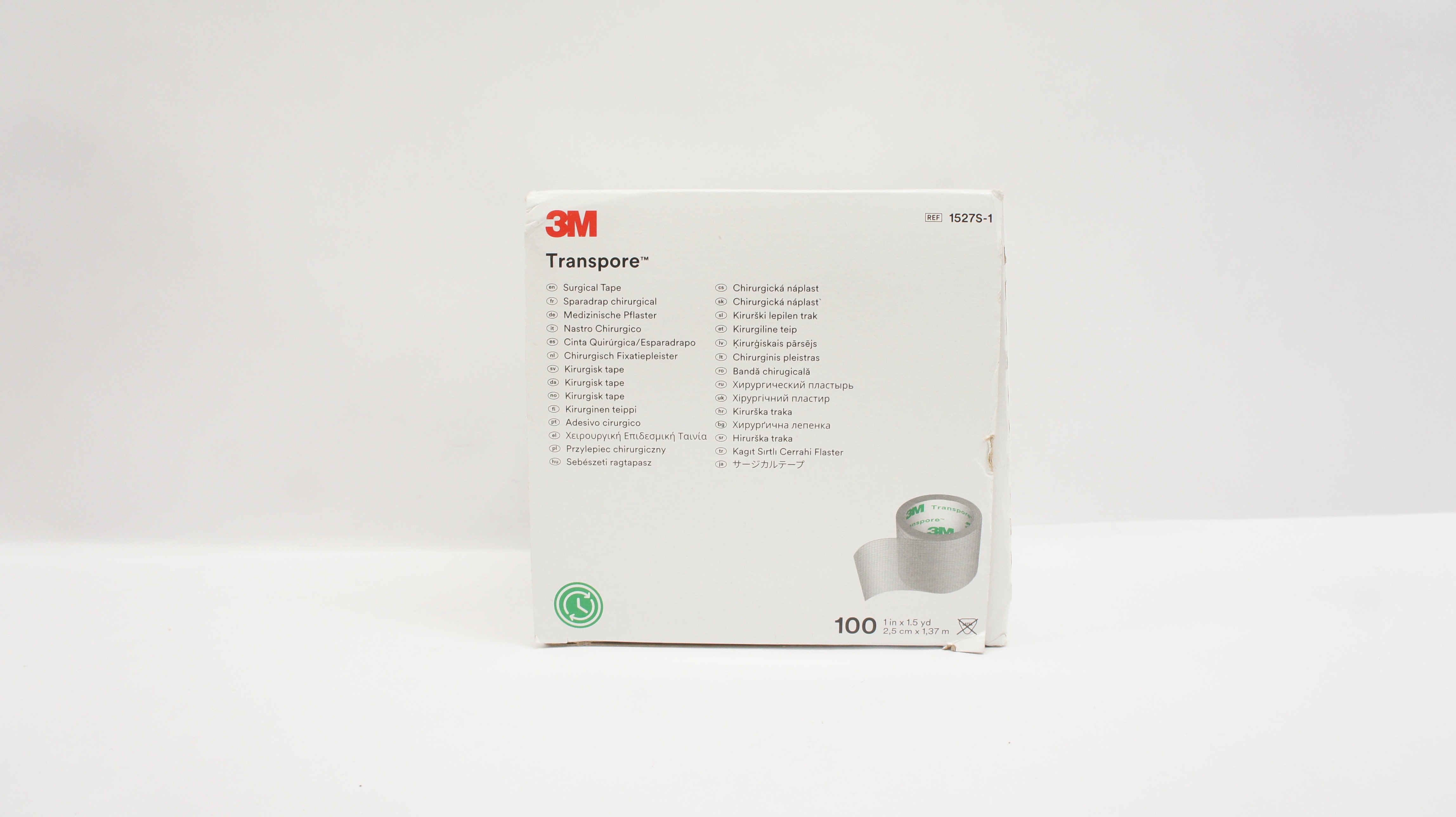 3M 1527S-1 Transpore Surgical Tape 1inch x 1.5yd - Box of 100