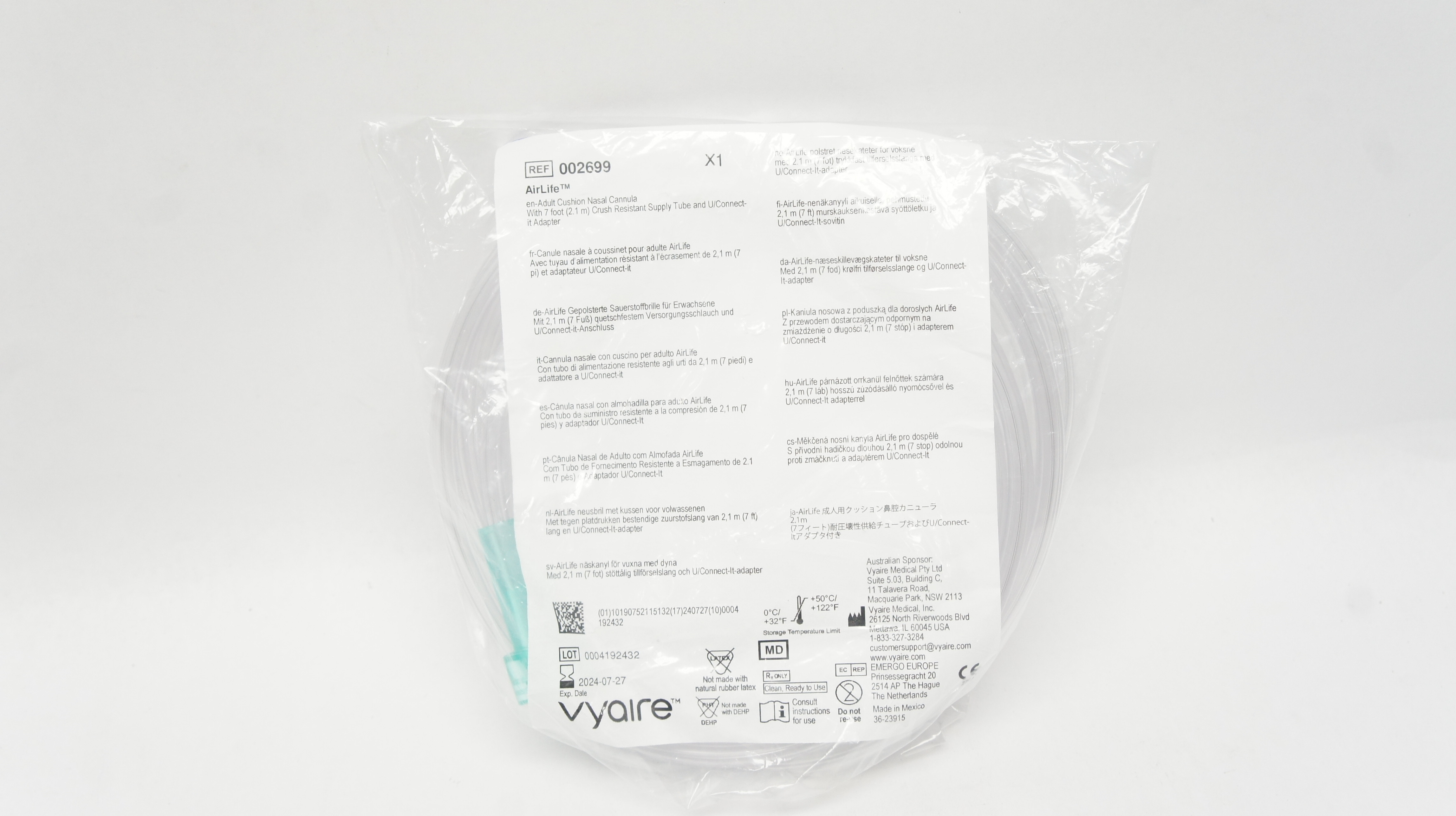 Vyaire 002699 AirLife Adult Cushion Nasal Cannula
