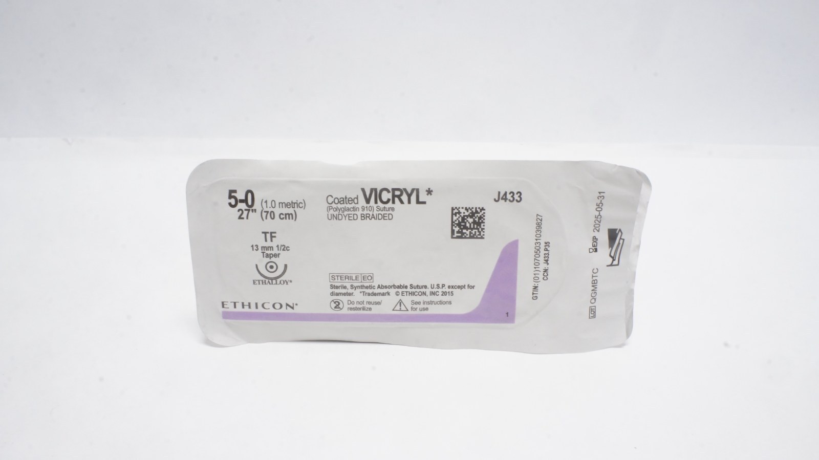 ETHICON J433 Coated VICRYL Suture 5-0 27" TF Taper