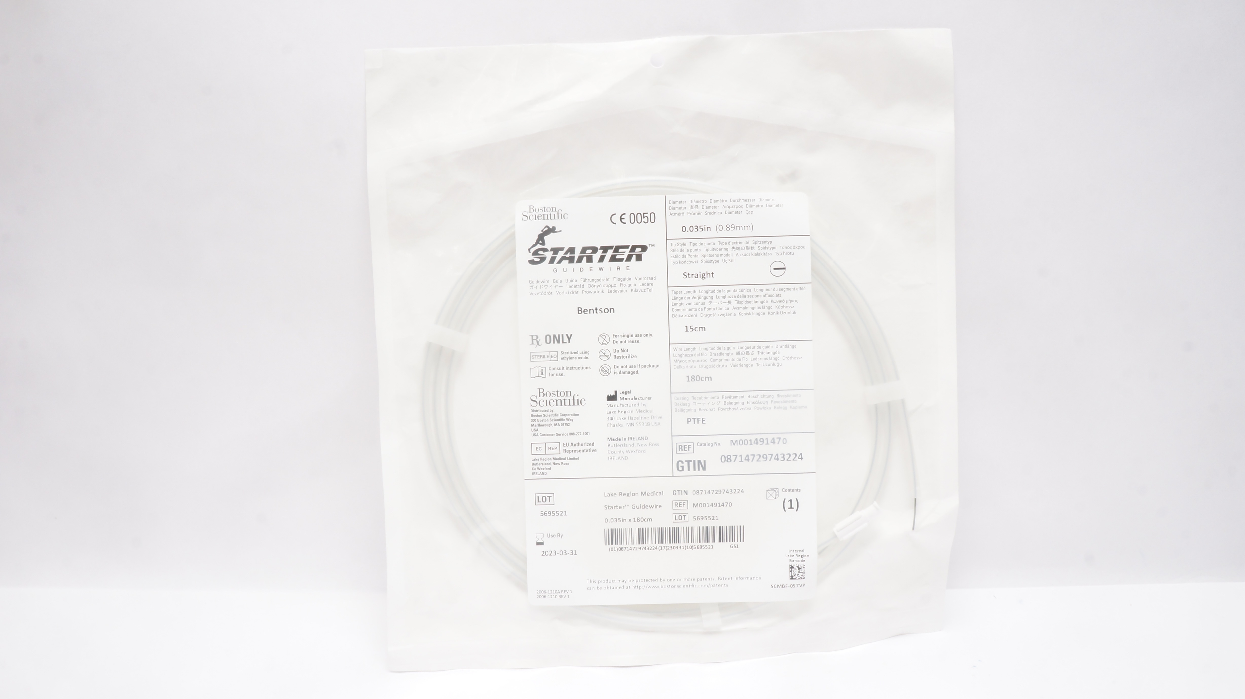 Boston Scientific M001491470 Starter PTFE Guidewire 0.035 inch x 180 cm (x)
