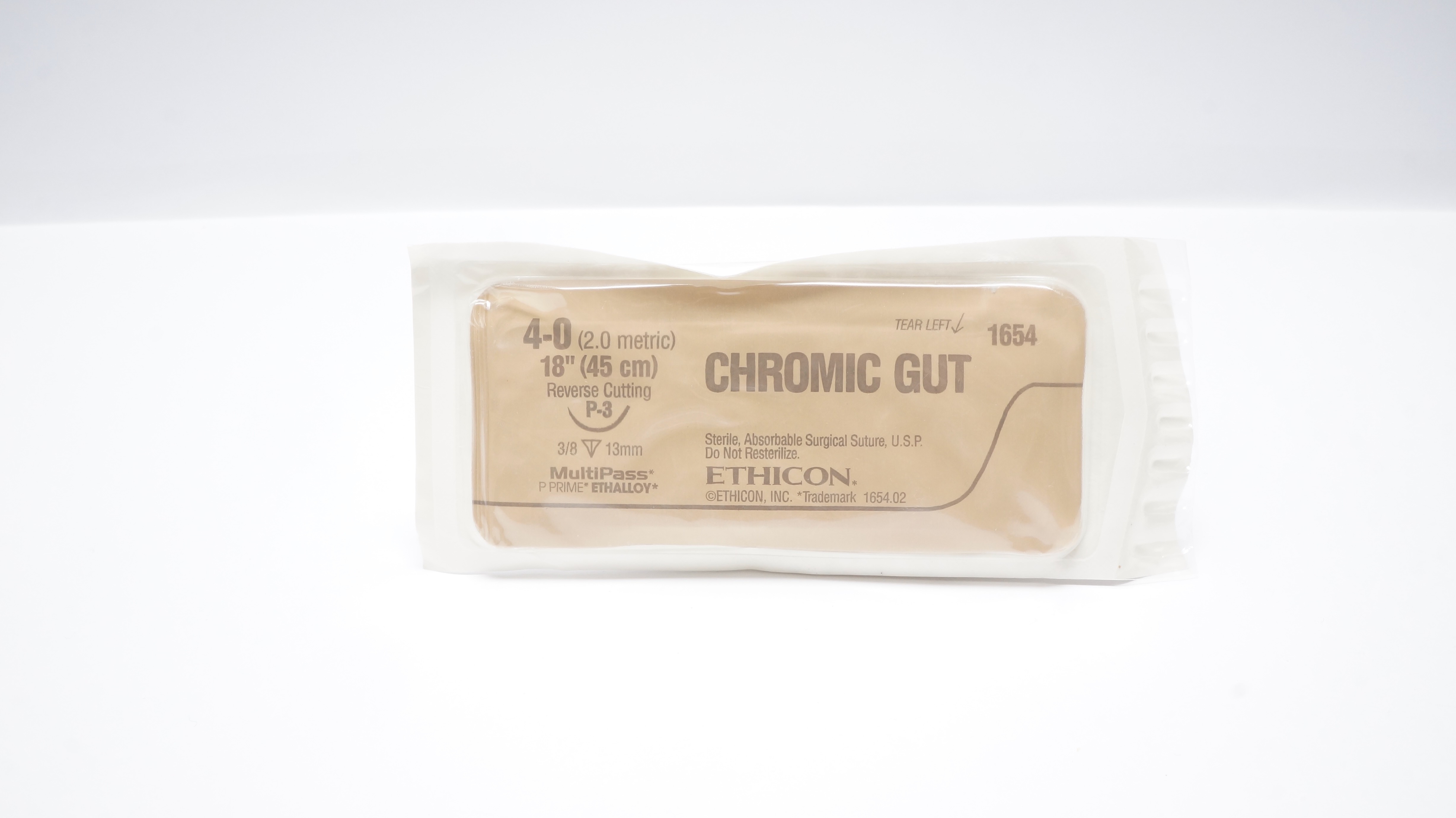 Ethicon 1654 4-0 CHROMIC GUT Stre P-3 3/8 13mm Reverse Cutting, 18inch (x)